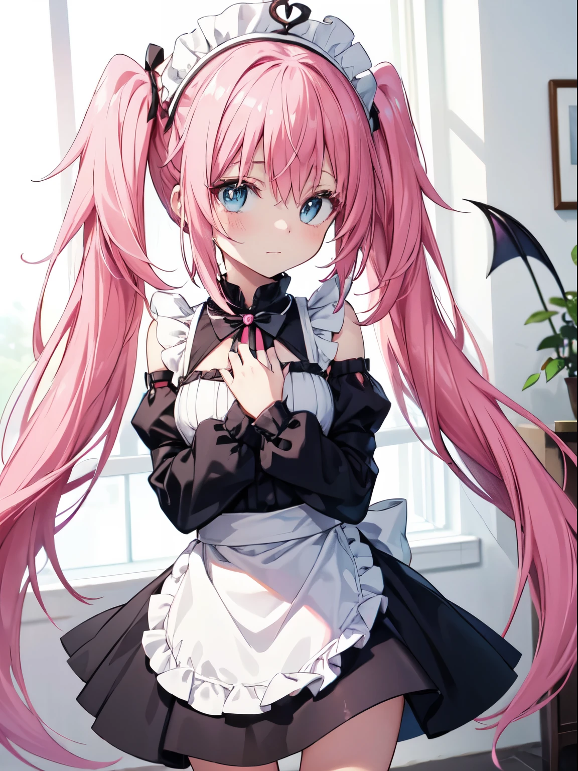 one woman, (Deep Pink Gothic Lolita:1.3), garter belt, lift the skirt, small breasts, beautiful face, droopy eyes, thin eyebrows, thin lips, Smoky eye makeup, grin, dirty room, anime style, Russia