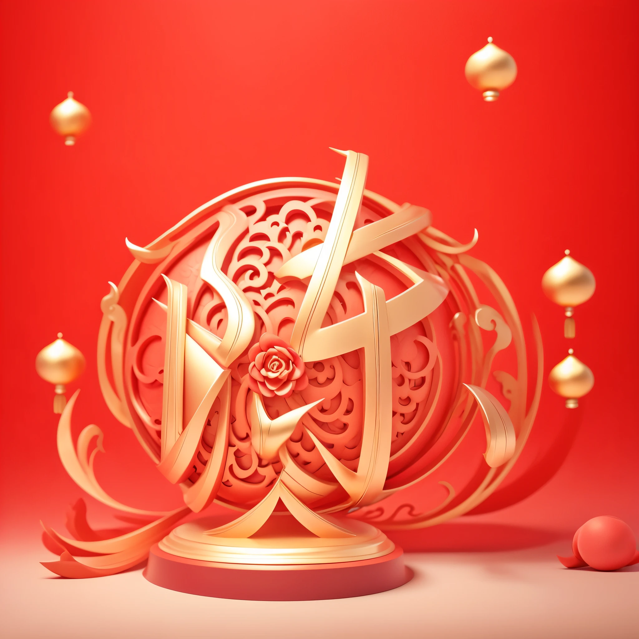 (Masterpiece, High Quality, high details), chinese architecture,red theme,paper-cut,(chinese_knot),paper lantern,chinese pattern,gold,display stand,car,chinese element,(red background:1.1),white,white_background,CGposterrender bsw，gold，gold line，jade