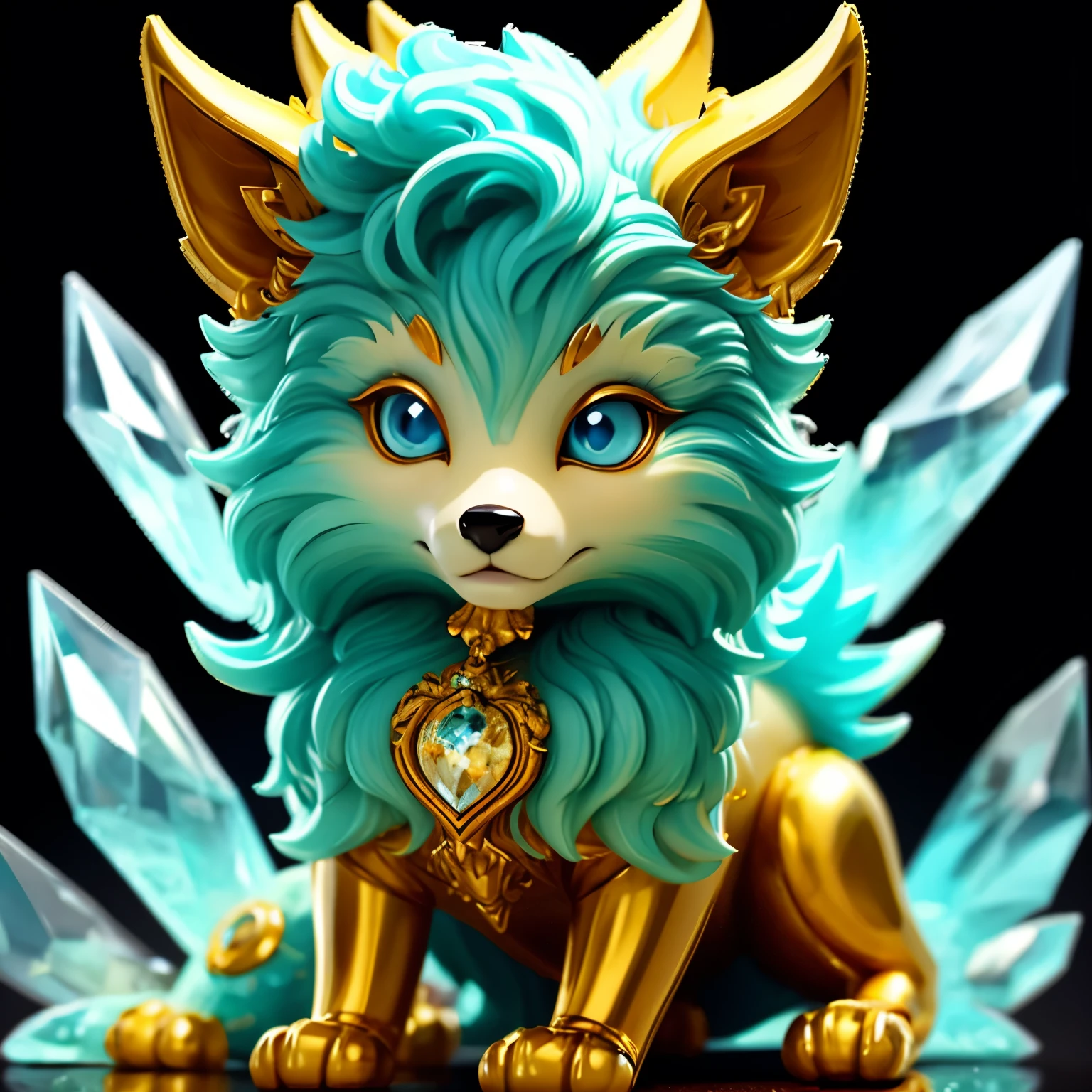 crystal wolf,alone,whole body,3D,blue eyes,