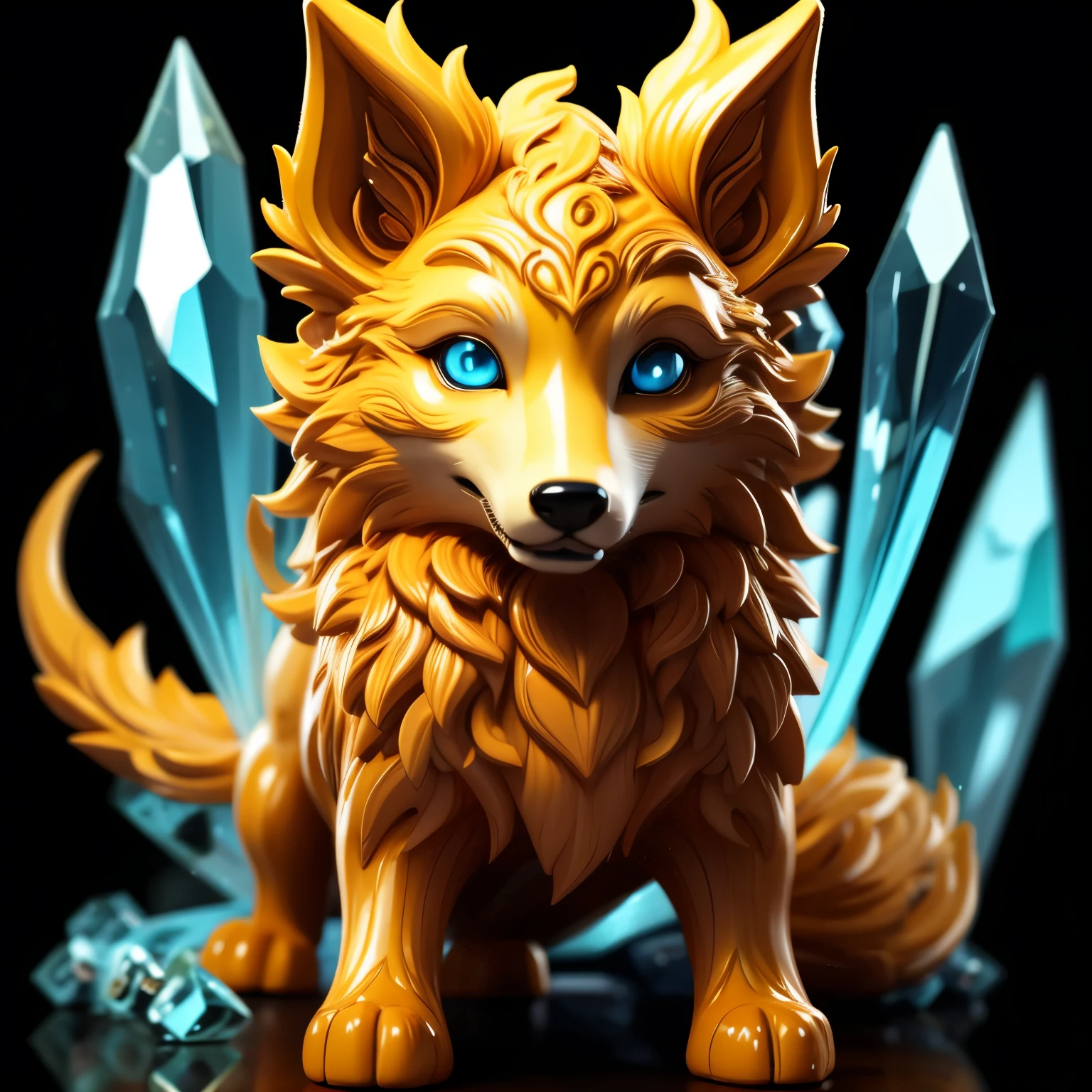 crystal wolf,alone,whole body,3D,blue eyes,