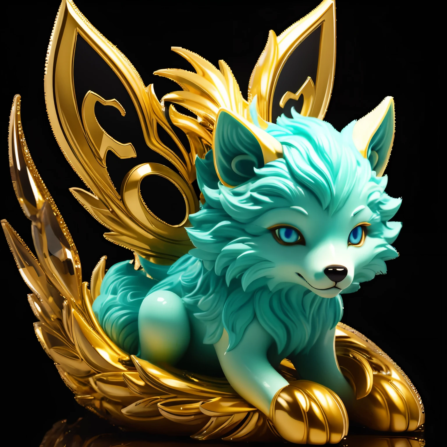 crystal wolf,alone,whole body,3D,blue eyes,