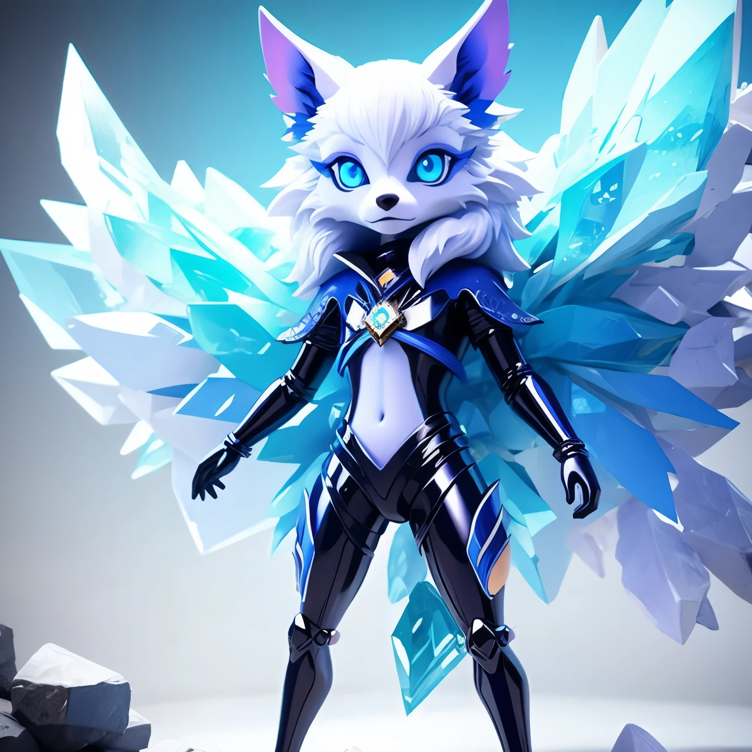 crystal wolf,alone,whole body,3D,blue eyes,