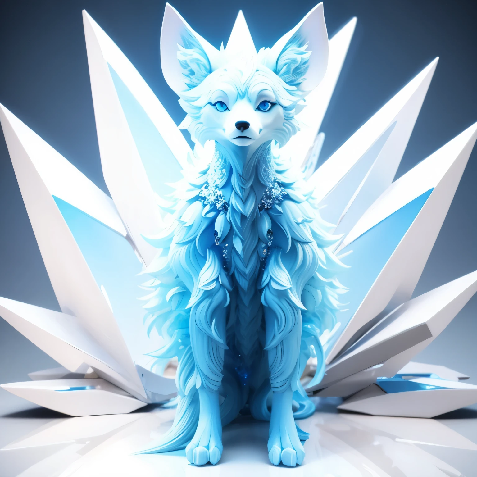 crystal wolf,alone,whole body,3D,blue eyes,
