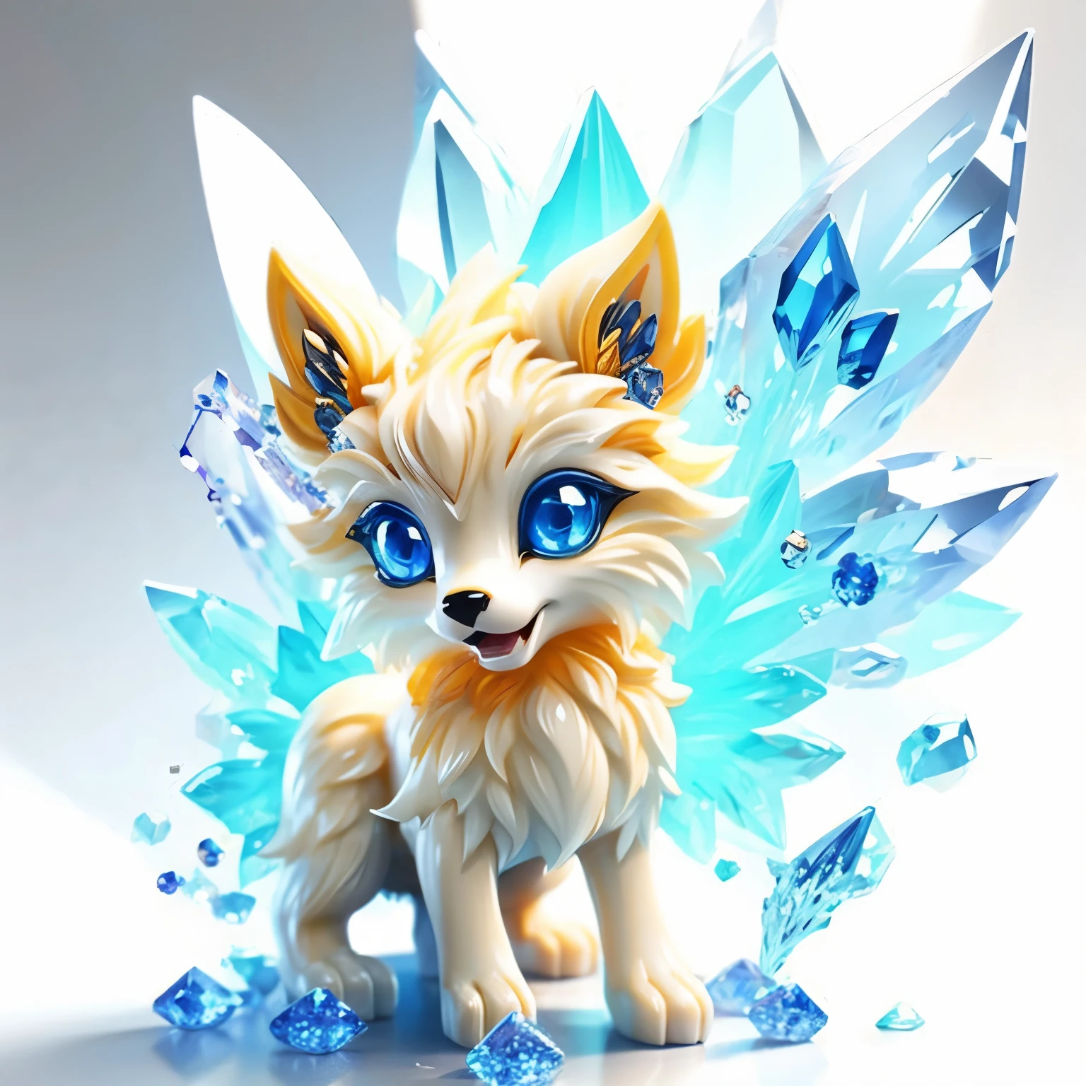 crystal狼,alone,whole body,3D,blue eyes,(masterpiece, best quality:1.2), crystal,no humans,wing,open mouth