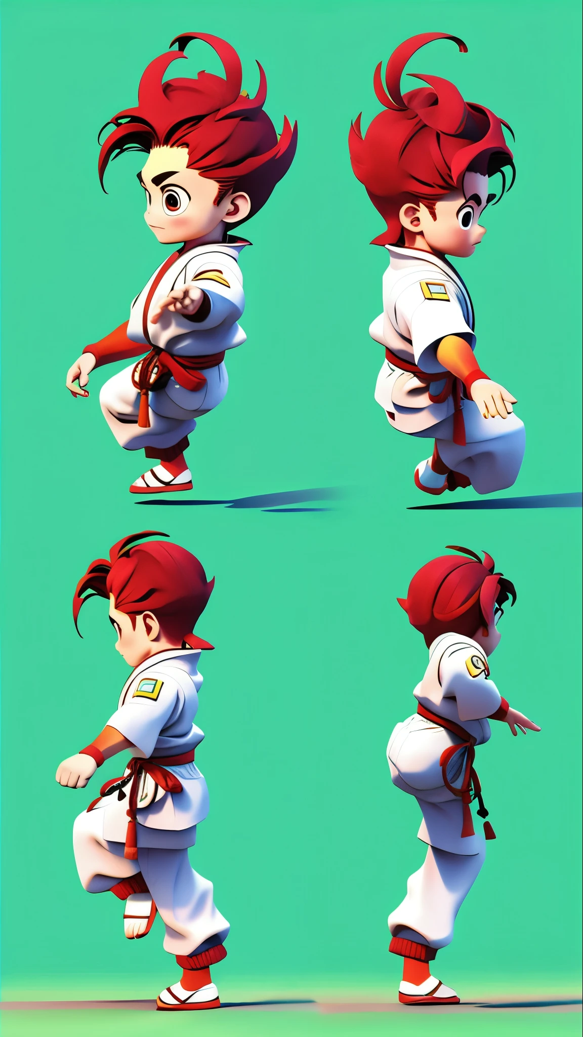 solid color background,A full body martial arts character,Jumping pose