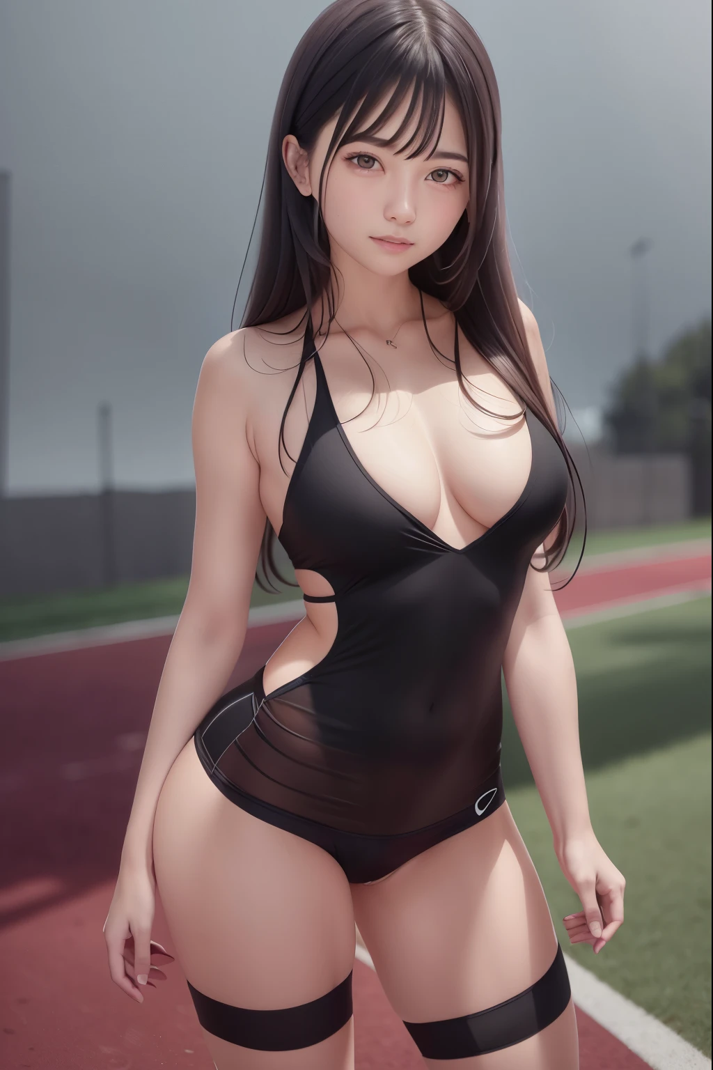 girl from photograph in sports underwear on a sports ground, professional shooting, high resolution, clear focus