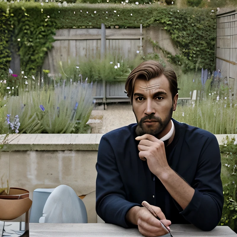 Homme qui s'interroge dans un jardin