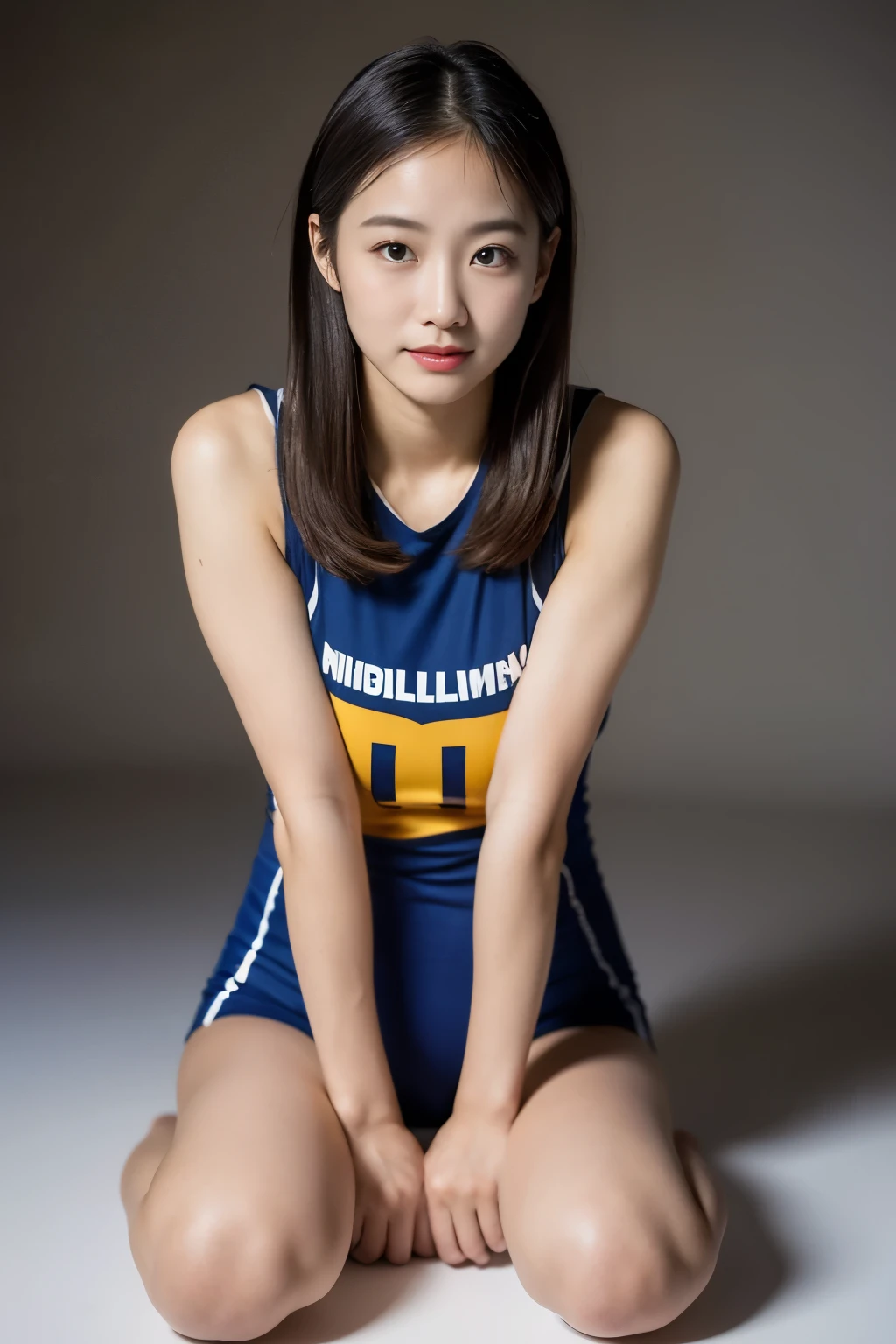 (Photos are real: 1.4), (Surrealism: 1.4), (actual: 1.3), (soft light: 1.05), (improved lighting: 0.9), 32k, 1 girl, 20 year old girl, actual lighting, backlight, Coordinating Minister, Ray tracing, (whitening light: 1.2), (image enhancement: 1.4), ( High quality real skin: 1.4), Narrow your eyes, delicate face, Narrow your eyes, (Increase body lines and mood: 1.1), 超Big deal乳房, Big deal, (Improve skin quality and beauty: 1.1),volleyball uniform:1.4, indoor_volleyball_court_background:1.4, thighs thighs thighs thighs, protrude , crotch
