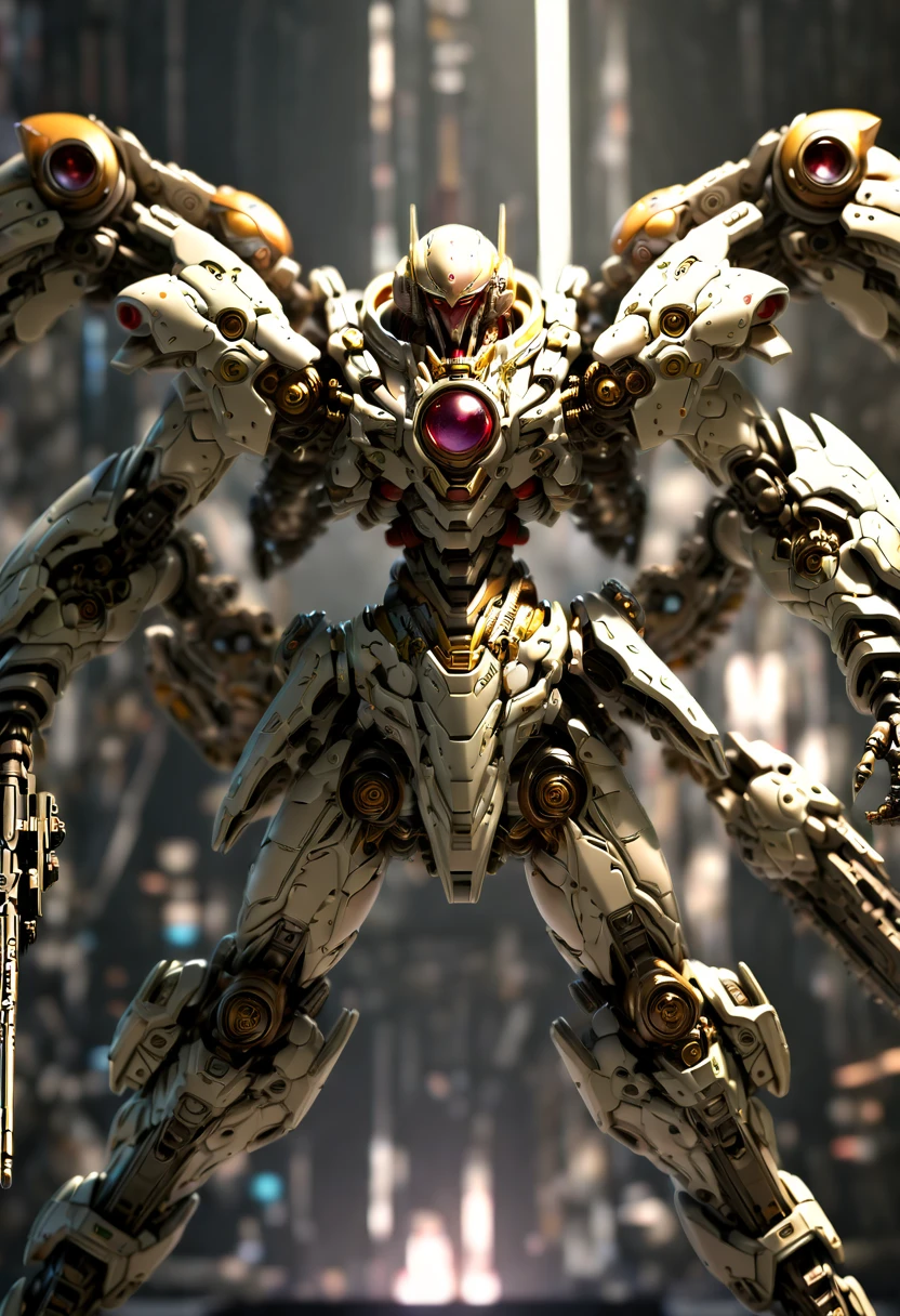 (Vision:1.8), (full-body shot:1.5), a cyborg male warrior，With a steel-like skeleton，On the battlefield of the future world，Aim with a rifle。His body is a fine mechanical part（Includes cables and gears）complex integration of，Demonstrating the fusion of humans and machines in a dystopian future。The intricate details of his mechanical components highlight his strength and combat readiness。The warrior&#39;s posture is focused and precise，Captured the tense atmosphere of the battlefield，(Eyes looking directly at the audience:1.5)，(motion blur:1.5)