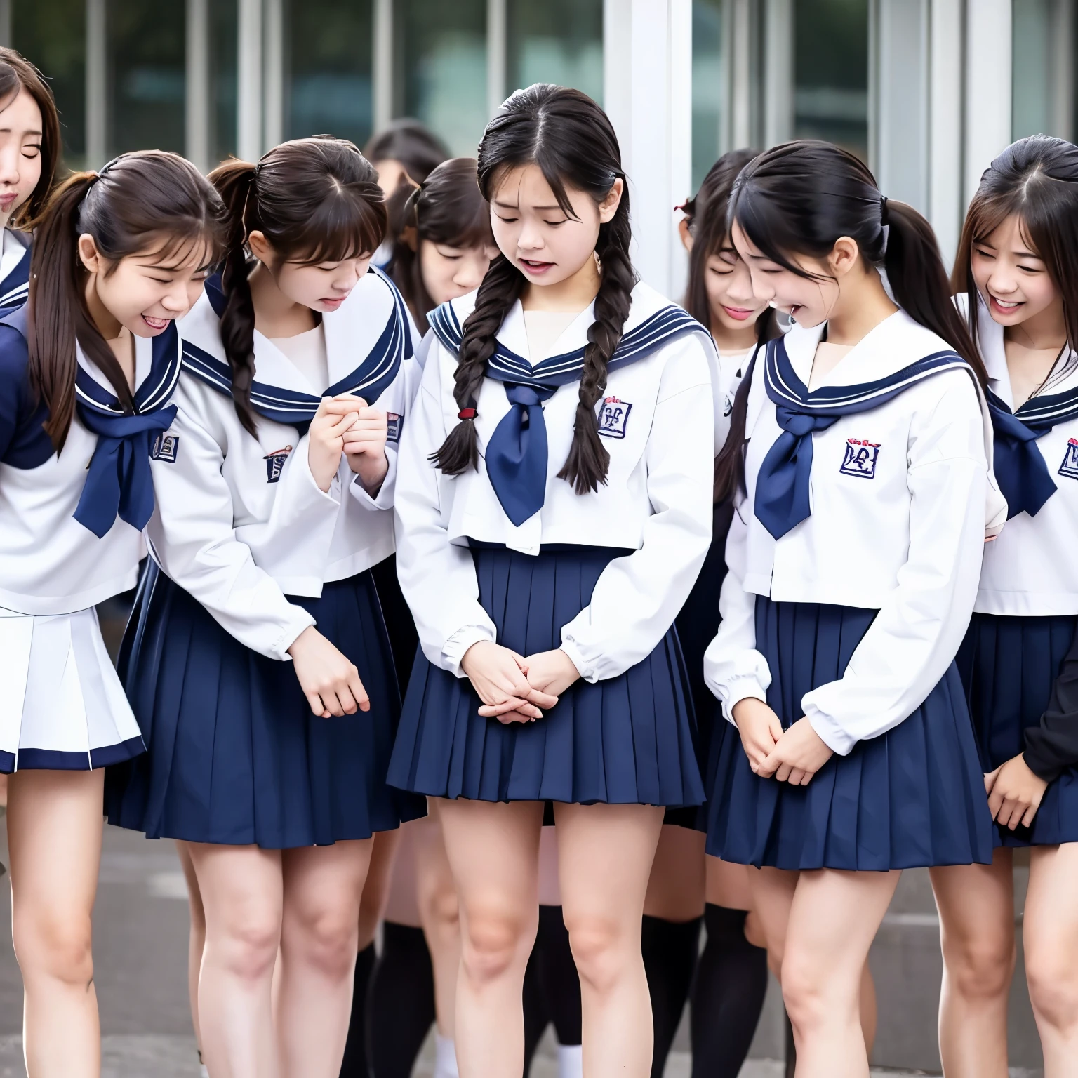 group bullying、women&#39;s clothing、sailor suit、crying face、Surrounded by girls、