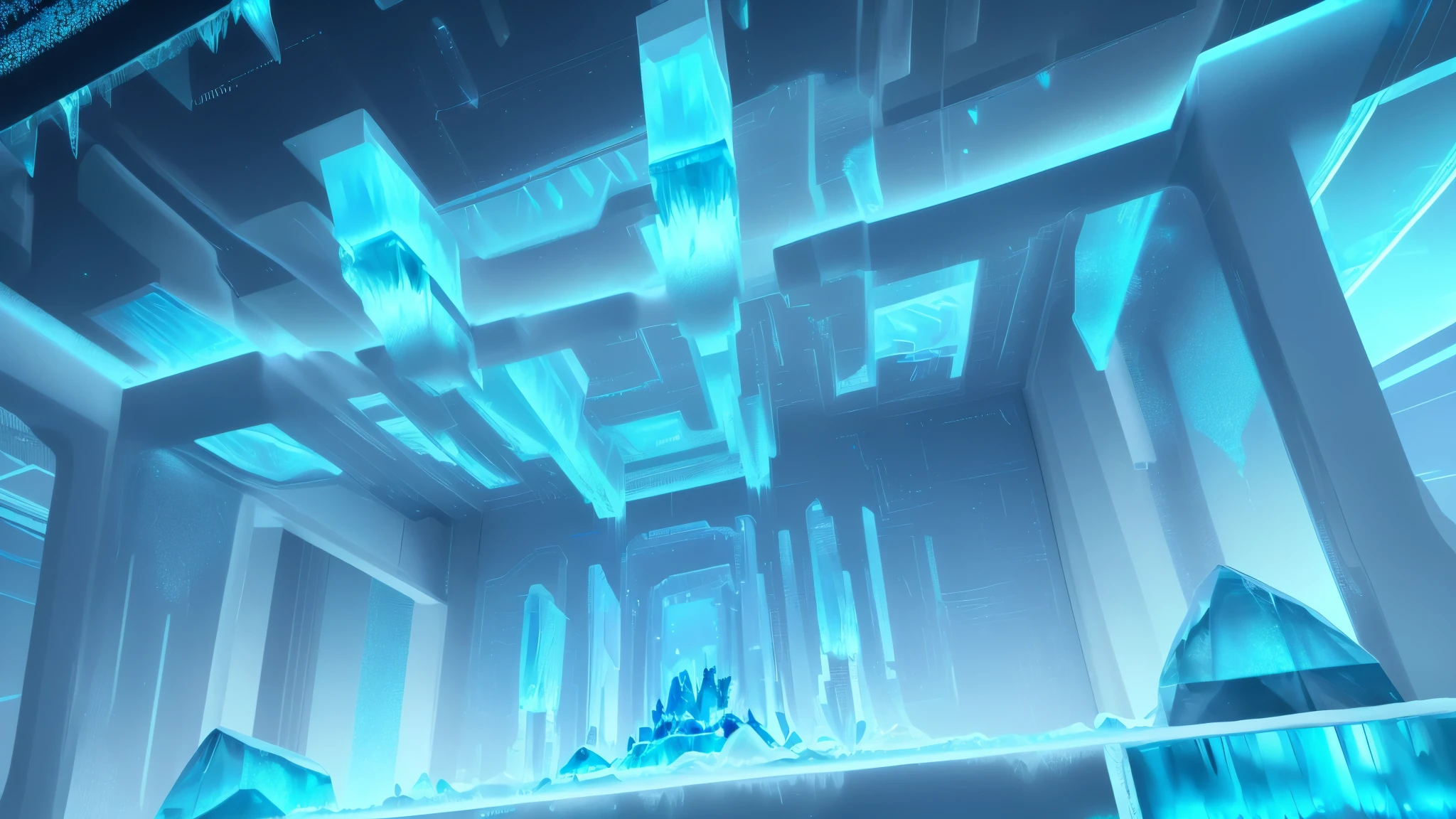 digital ice,icy blue,crystal-clear details,futuristic,technological elements,glowing lights,trapped in a frozen digital world,vivid colors,utopian AI existence,reflective surfaces,shimmering textures,high-res,4k,unrealistic but mesmerizing,amplified saturation,with a touch of futuristic technology