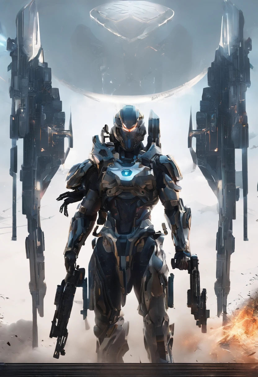 (Vision:1.8), (full-body shot:1.5), a cyborg male warrior,With a steel-like skeleton,On the battlefield of the future world,Aim with a rifle。His body is a fine mechanical part(Includes cables and gears)complex integration of,Demonstrating the fusion of humans and machines in a dystopian future。The intricate details of his mechanical components highlight his strength and combat readiness。The warrior's posture is focused and precise,Captured the tense atmosphere of the battlefield,(Eyes looking directly at the audience:1.5),(motion blur:1.5)
