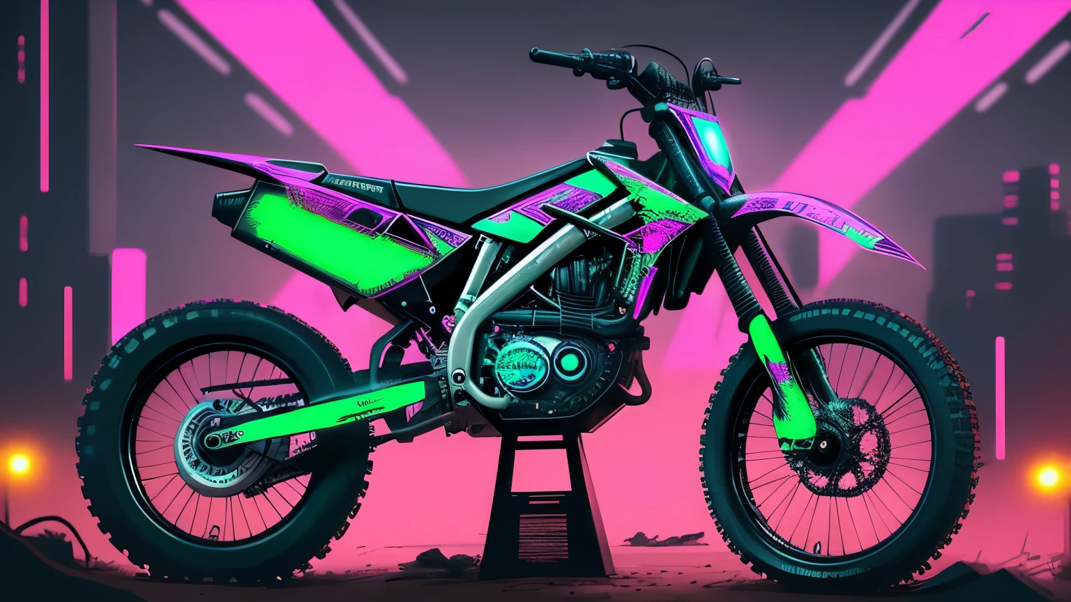 cyberpunk dirt bike, futuristic, neons, lights