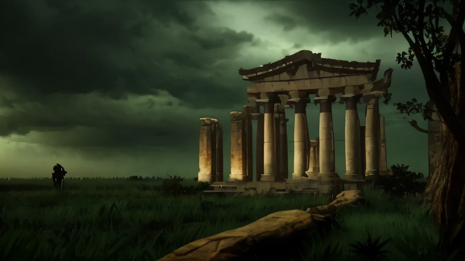 fantasy landscape, dense jungle, in the middle of the jungle an ancient temple in the Attec style