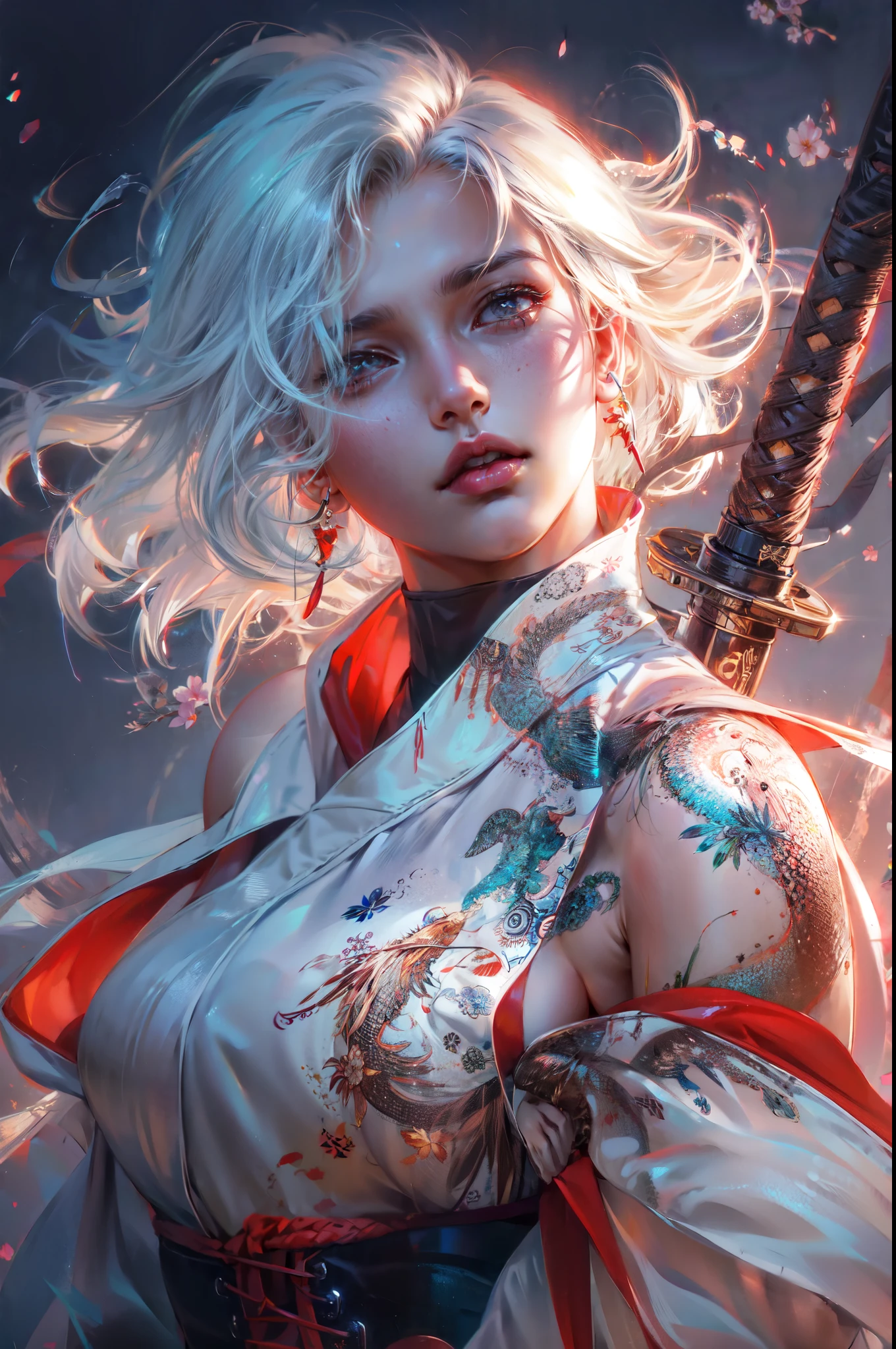 A woman with a sword and a tattoo on her arm - SeaArt AI