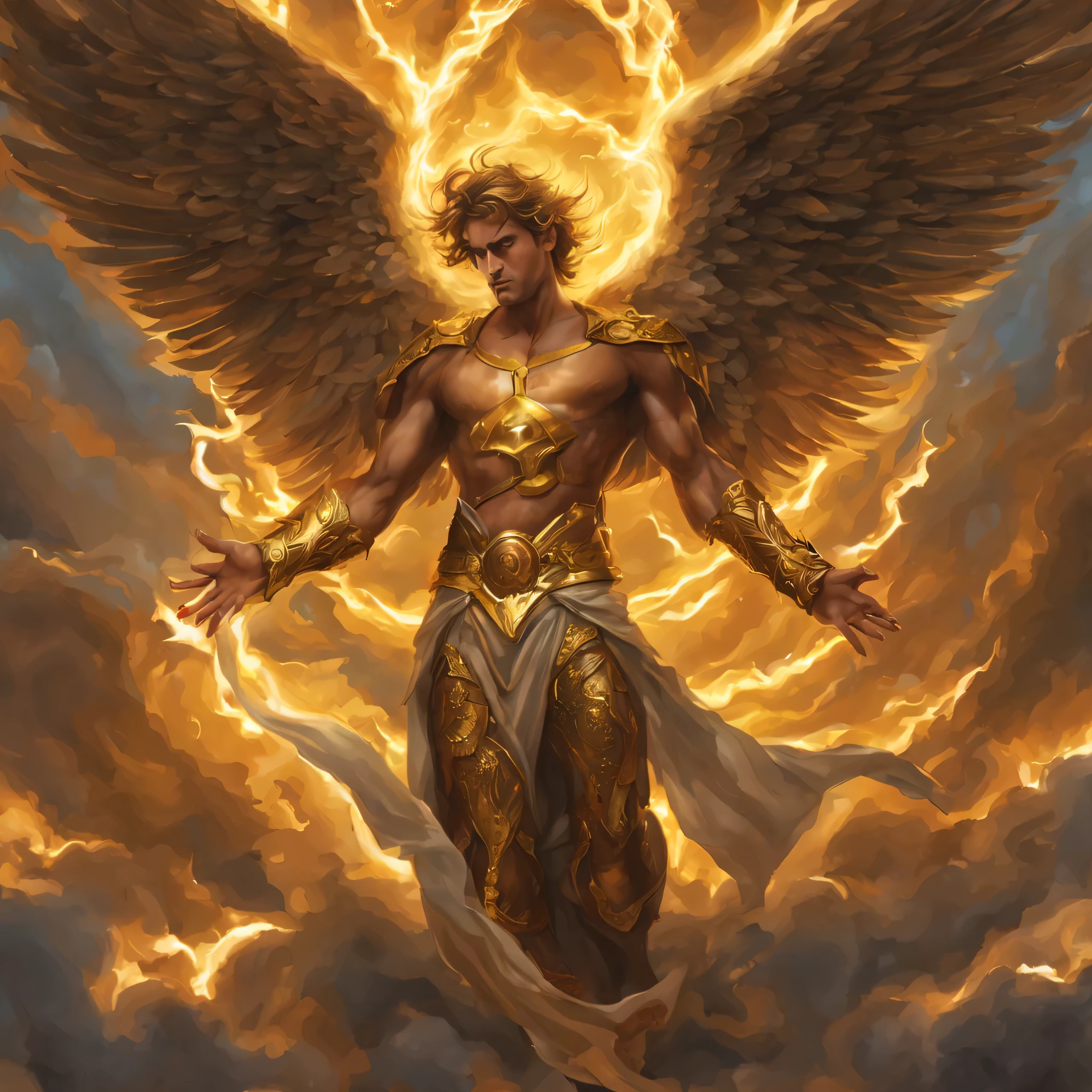 I looked with winged angels, and there was a man dressed in linen, and his loins were girded with a belt of gold from Ufas. His body was like topaz, his countenance shone like lightning, his eyes were like burning torches, his arms and legs shone like polished brass, and the sound of his voice was mighty.