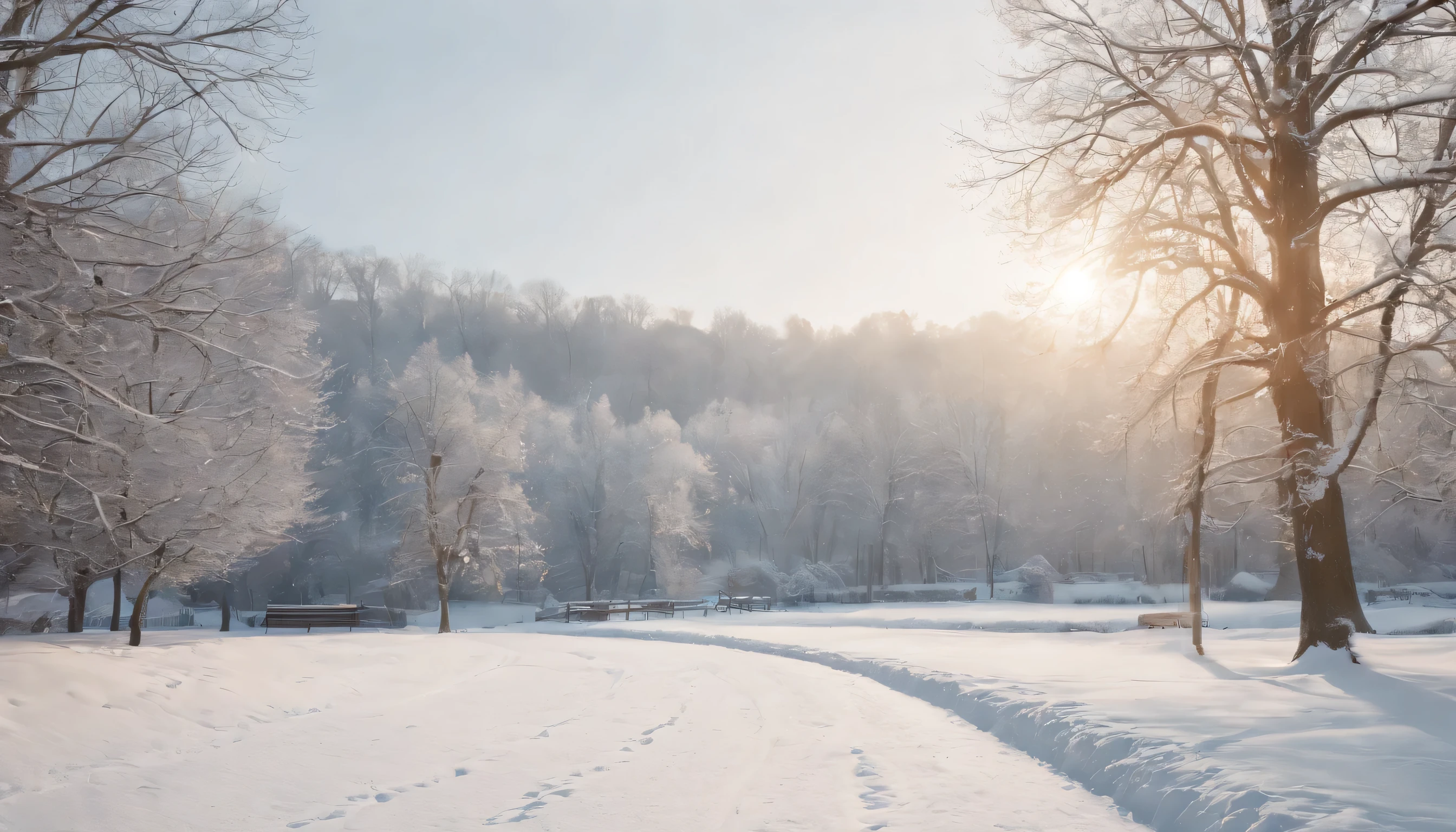 (Highly detailed CG Unity 8K wallpaper、masterpiece、highest quality、Super detailed)、(best lighting、best shadow、very delicate and beautiful)、highest quality、8K、Detailed facial depiction、masterpiece、highest quality、clear image quality、Photo of a walk in a quiet snowy park