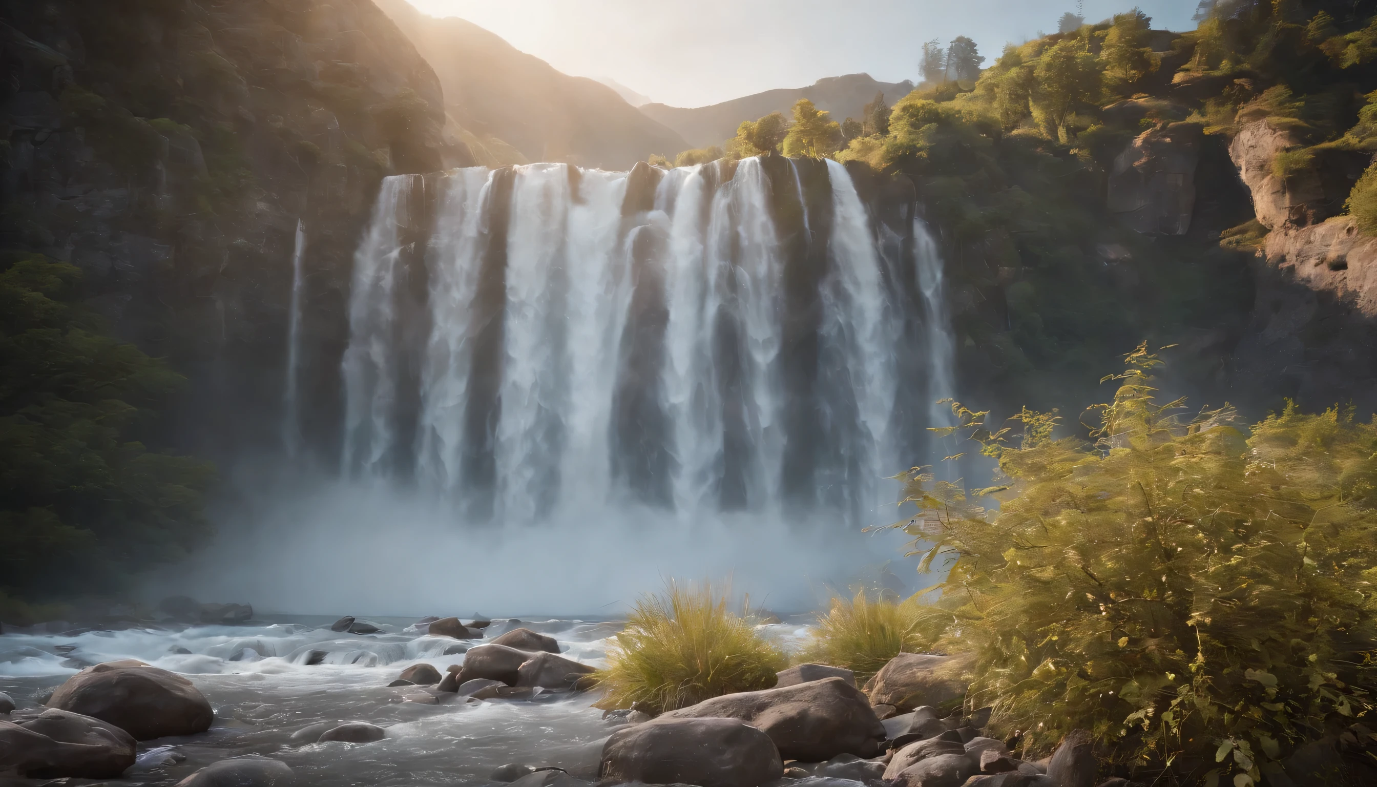 (Highly detailed CG Unity 8K wallpaper、masterpiece、highest quality、Super detailed)、(best lighting、best shadow、very delicate and beautiful)、highest quality、8K、Detailed facial depiction、masterpiece、highest quality、clear image quality、
Photo of a beautiful waterfall with sparkling ice crystals