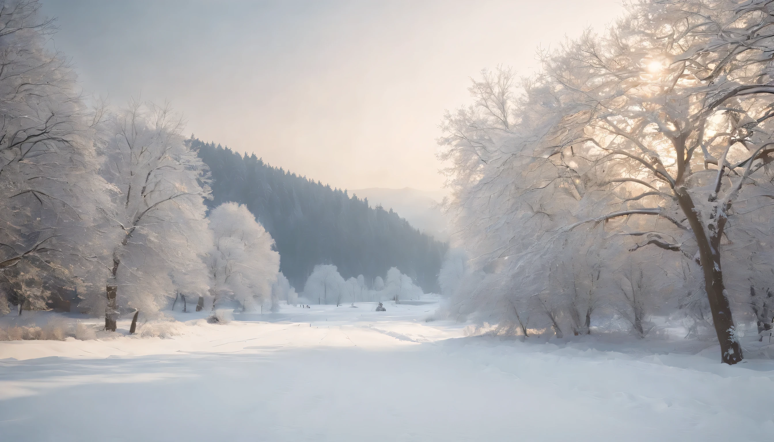 (Highly detailed CG Unity 8K wallpaper、masterpiece、highest quality、Super detailed)、(best lighting、best shadow、very delicate and beautiful)、highest quality、8K、Detailed facial depiction、masterpiece、highest quality、clear image quality、While the cold wind blows、Photo of a vast snow field and a lonely tree
