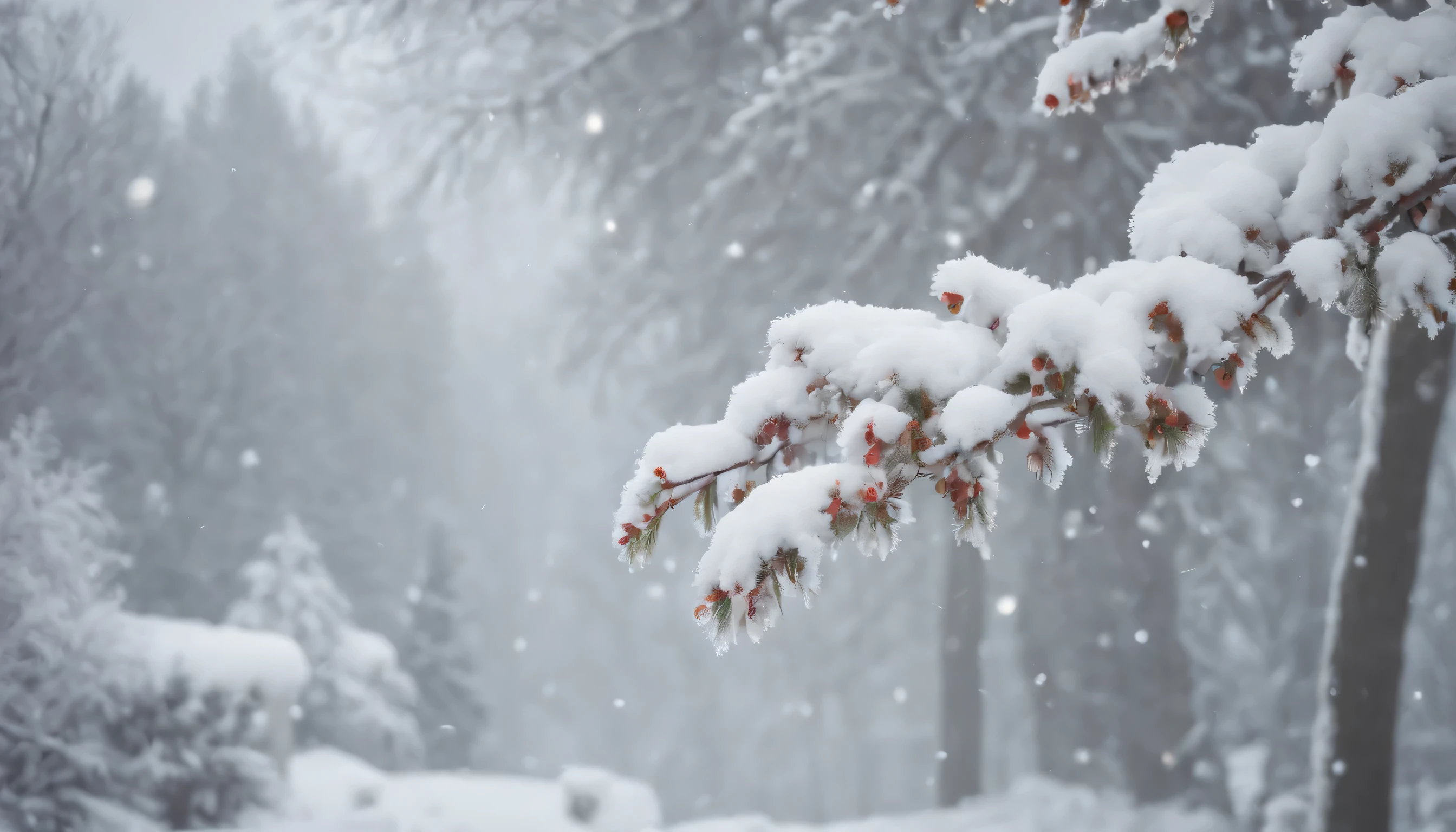 (Highly detailed CG Unity 8K wallpaper、masterpiece、highest quality、Super detailed)、(best lighting、best shadow、very delicate and beautiful)、highest quality、8K、Detailed facial depiction、masterpiece、highest quality、clear image quality、While snowflakes are falling、Beautiful composition of cloudy branches
