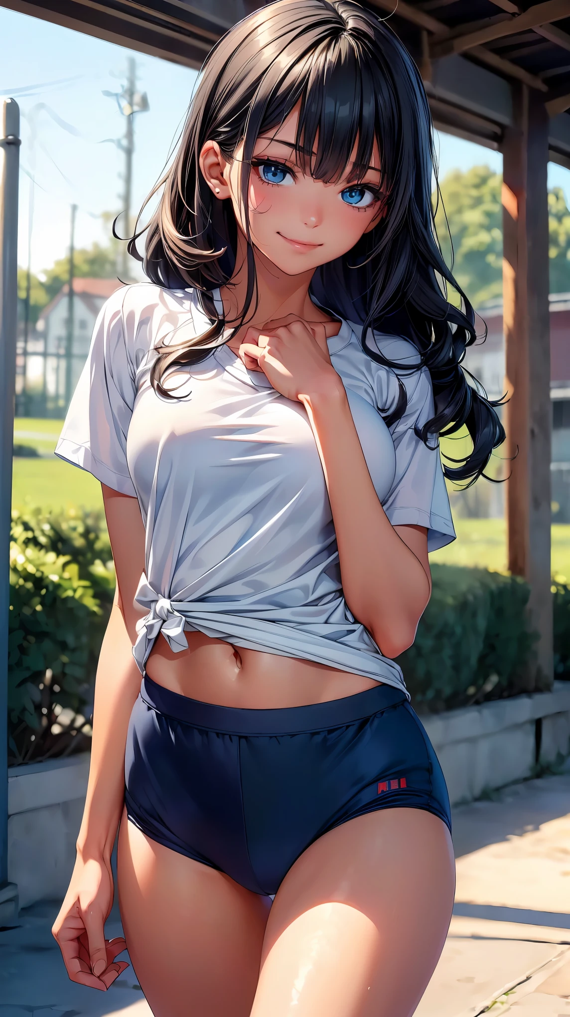 (masterpiece, best quality),
1girl, sitting, (hugging own knees:1.2), looking at viewer, head tilt, lower body,  focus,
break girl, camisole,(sideboob:1.3),school uniform,black skirt, lift skart,(blue and white striped panties1.3), cameltoe, brown hair, twintails, grey eyes, grin, blush, bare shin
break background myroom, couch,(show off panties:1.3),(low view:1.3)