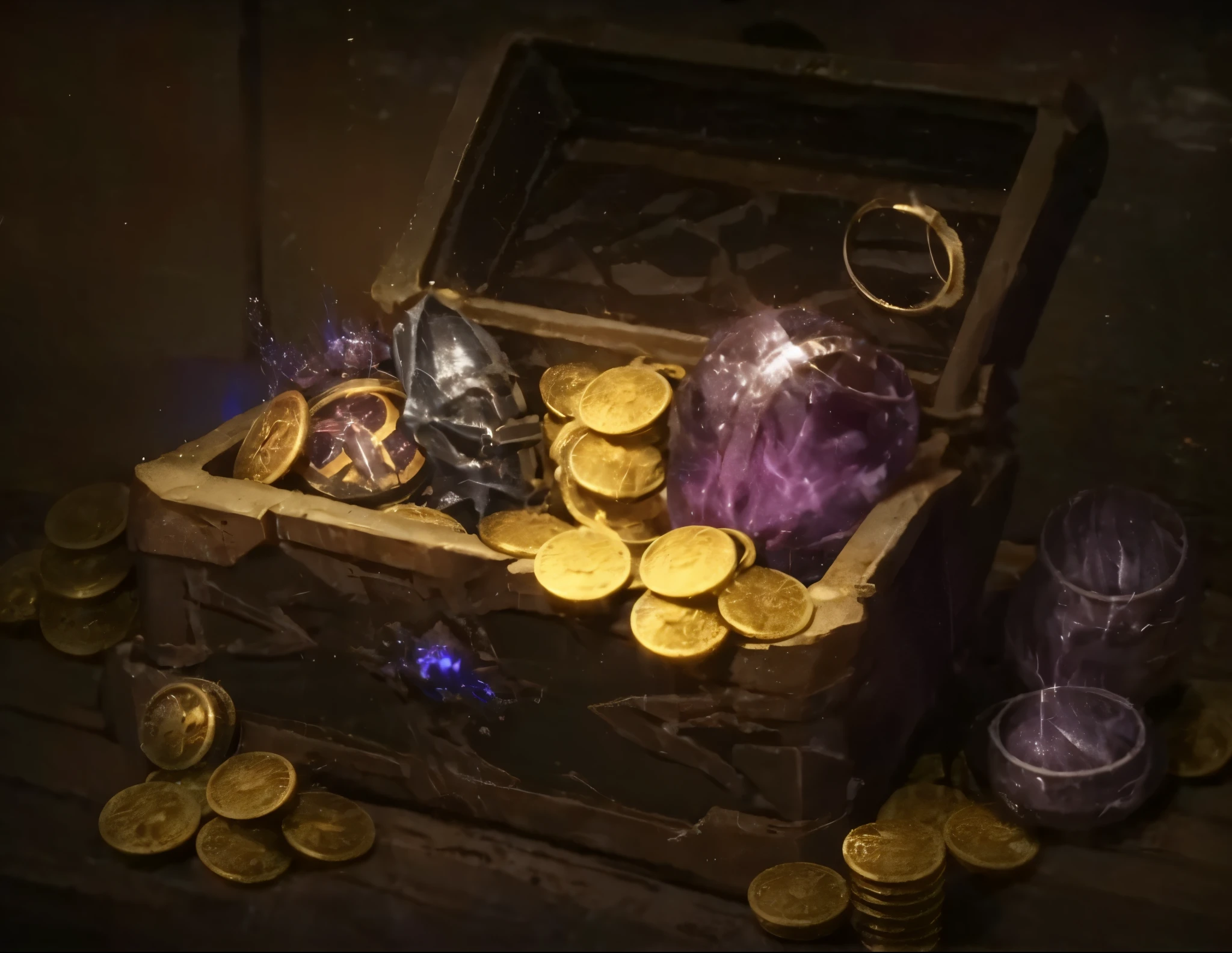 There is a box，There are coins and masks inside, Treasure artifact, 8k high definition wallpaper jpeg artifact, 8k high definition wallpaper jpeg artifact, loot box, item art, Riot Games Concept Art, mysterious concept art, League of Legends Concept Art, treasures背景, blizzard Hearthstone concept art, treasures, Hearthstone concept art，Realistic，dark，magic，gold coins