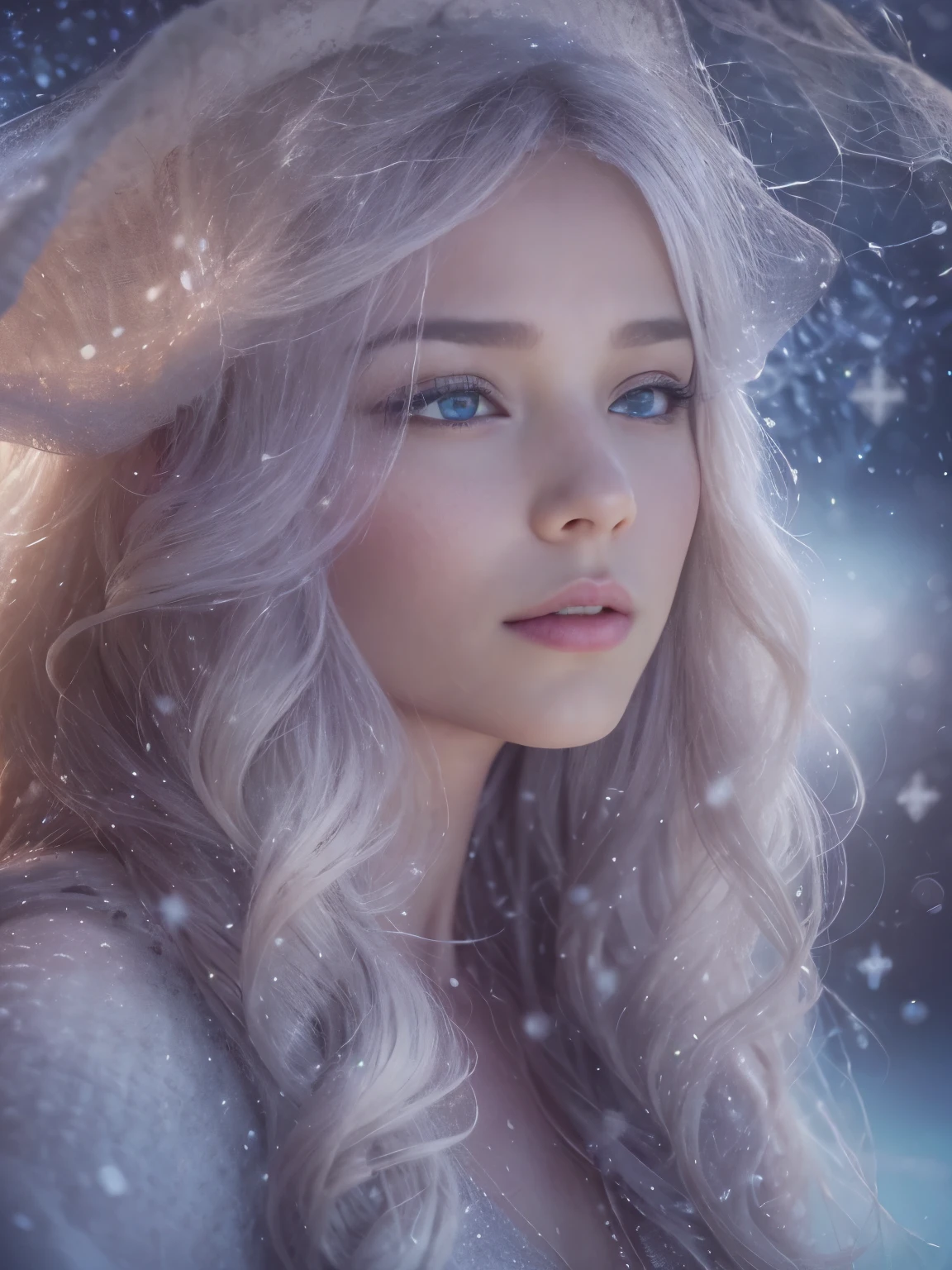 (best quality,4k,8k,highres,masterpiece:1.2),ultra-detailed,(realistic,photorealistic,photo-realistic:1.37), cowboy shot portrait,ice princess,an ultra hot gorgeous European woman, age 23. She’s a beautiful playmate, men magazine model. Beautiful detailed eyes,beautiful detailed lips,icy blue eyes,sparkling snowflakes falling around her,her hair,detailed snow crystals,delicate brush stroke painting,cool winter colors,soft pastel tones,subtle shadows,long eyelashes,vivid blue hues,ethereal atmosphere,sharp focus,high-resolution rendering,subtle sheen on the ice crystals,translucent skin,crisp air,dreamy expression,icy landscape in the background,pure white snowy ground,immaculate makeup,subtle blush on her cheeks,luminous complexion,dainty silver tiara on her head,powerful and enchanting presence,graceful pose,subtle glittering highlights on her hair,subtle bokeh lights,soft diffused lighting,dreamlike ambiance, cowboy shot photography.