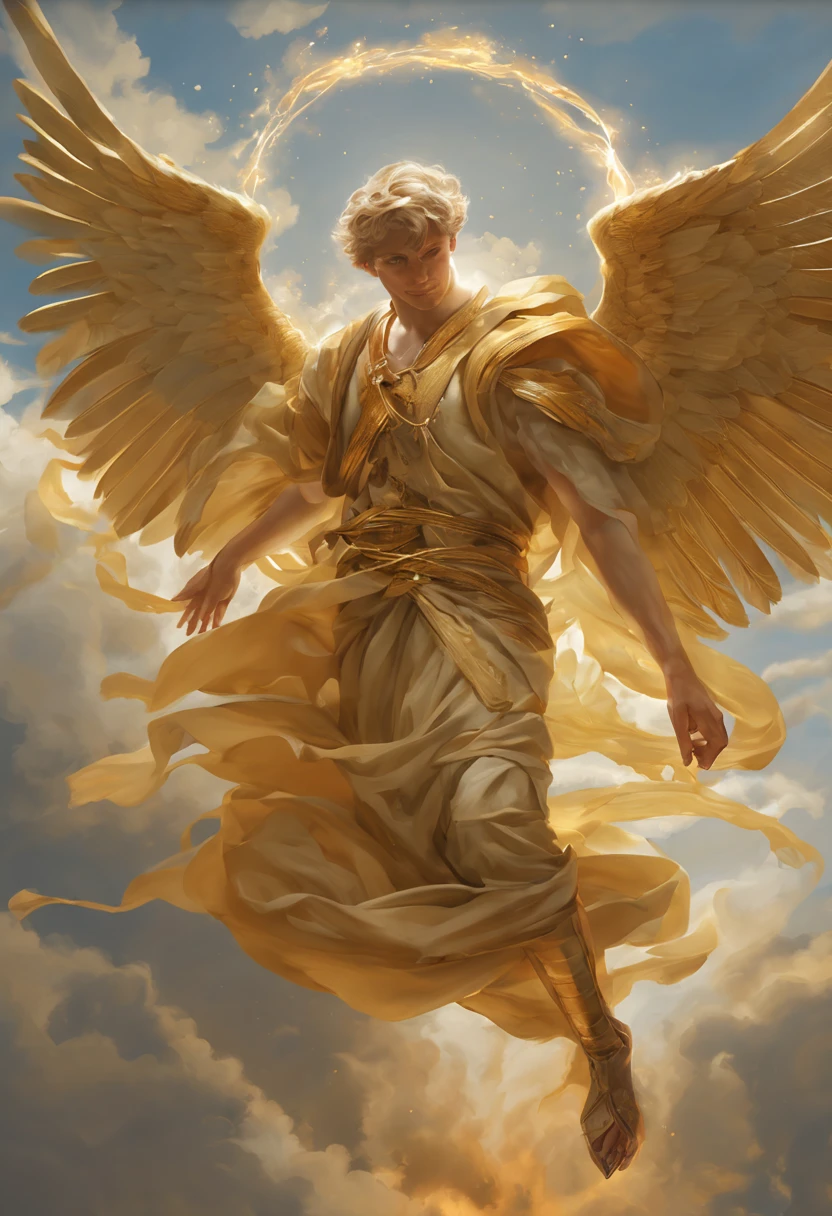I looked with winged angels, and there was a man dressed in linen, and his loins were girded with a belt of gold from Ufas. His body was like topaz, his countenance shone like lightning, his eyes were like burning torches, his arms and legs shone like polished brass, and the sound of his voice was mighty and fire was in his hands