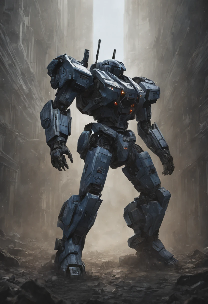 Mecha Warrior, Jaeger_Pacific_Rim, schematic diagram ink on blueprint by Enki Bilal by Vladislav, biomechanical complex, hyperdetailed, intricate, mechanical, Scientific American illustration, intricate mech details, ground level shot, 8K resolution, Cinema 4D, Behance HD, polished metal, Unreal Engine 5, rendered in Blender, sci-fi, futuristic, trending on Artstation, epic, cinematic background, dramatic, atmospheric