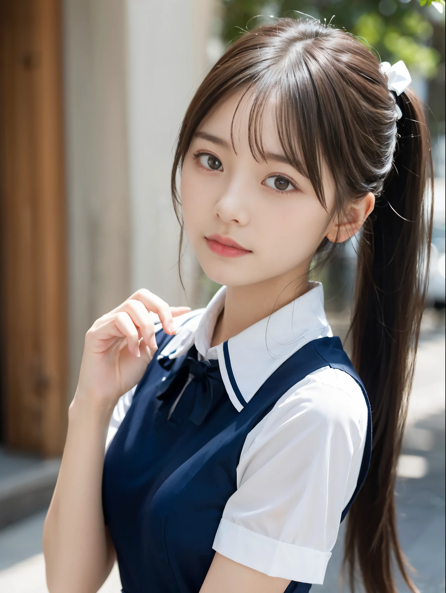 (Close up portrait of twin-tailed hair girl with slender small breasts in summer uniform:1.3)、(without background:1.3)、(tre anatomically correct:1.3)、(complete hands:1.3)、(complete fingers:1.3)、Photorealsitic、Raw photography、masutepiece、top-quality、Hi-Res、delicate and pretty、face perfect、Beautiful detailed eyes、Fair skin、Real Human Skin、pores、((thin legs))、(Dark hair)