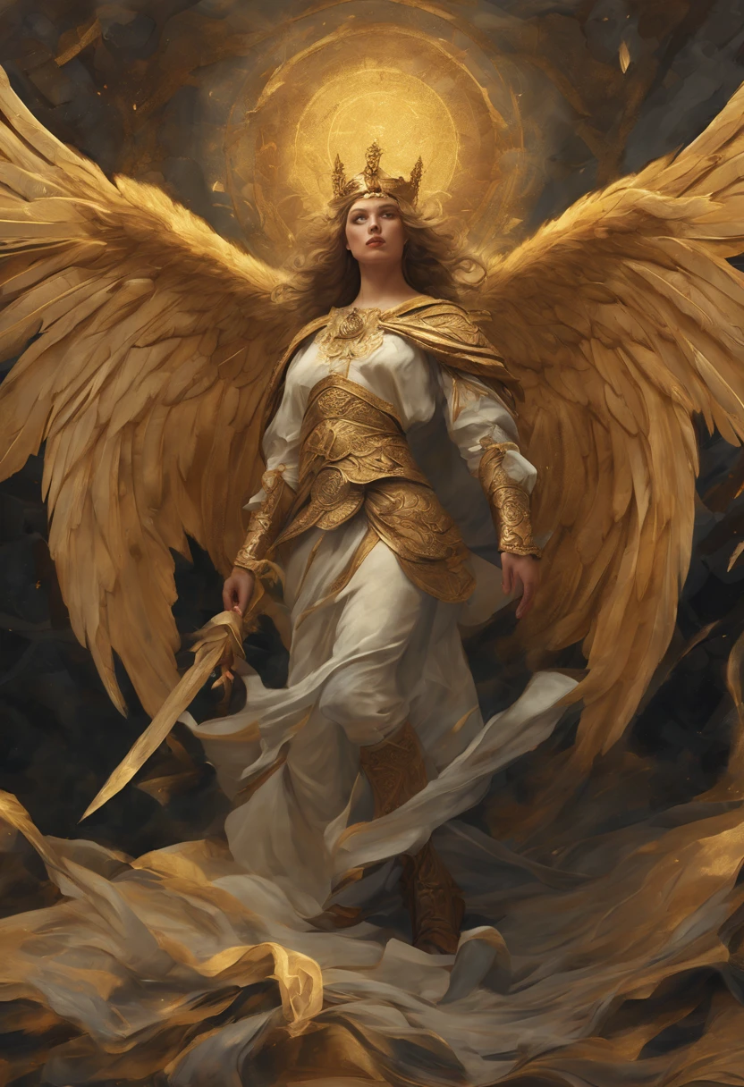 I looked with winged angels,his wings covered his body, and there was a man dressed in linen, and his loins were girded with a belt of gold from Ufas. His body was like topaz, his countenance shone like lightning, his eyes were like burning torches, his arms and legs shone like polished brass, and the sound of his voice was mighty,ultra 8k res, cinematic still,
