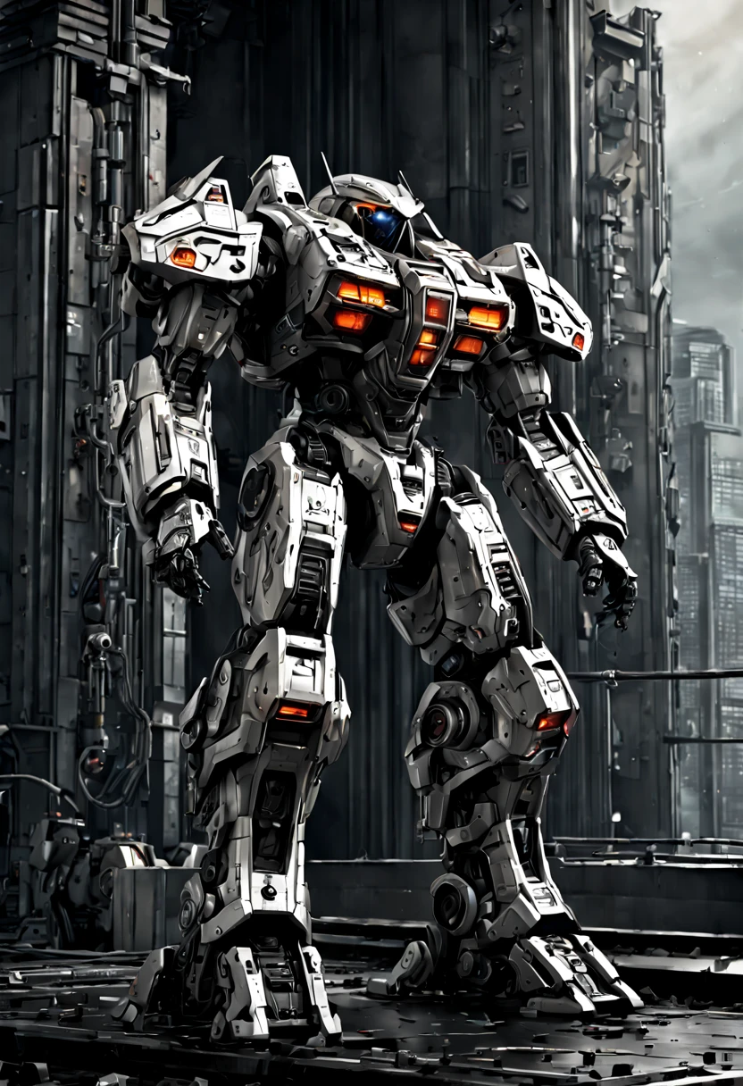 Mecha Warrior, Jaeger_Pacific_Rim, schematic diagram ink on blueprint by Enki Bilal by Vladislav, biomechanical complex, hyperdetailed, intricate, mechanical, Scientific American illustration, intricate mech details, ground level shot, 8K resolution, Cinema 4D, Behance HD, polished metal, Unreal Engine 5, rendered in Blender, sci-fi, futuristic, trending on Artstation, epic, cinematic background, dramatic, atmospheric