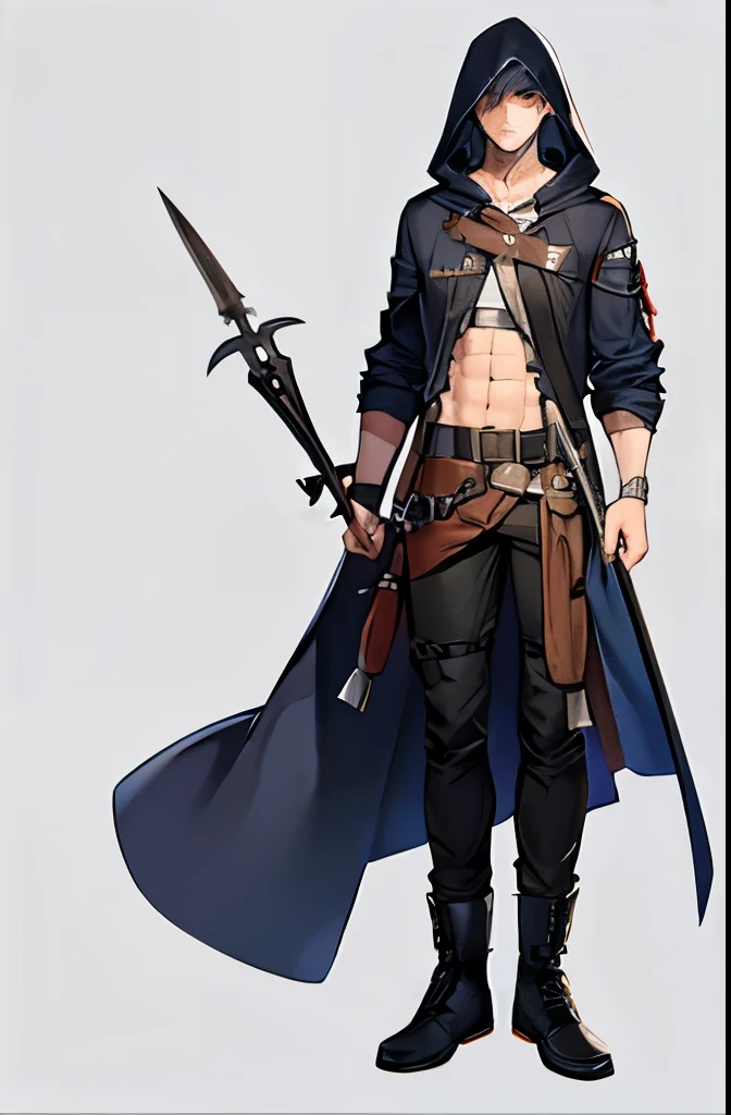hooded, scout, men, dagger, full body, tall, bad guy