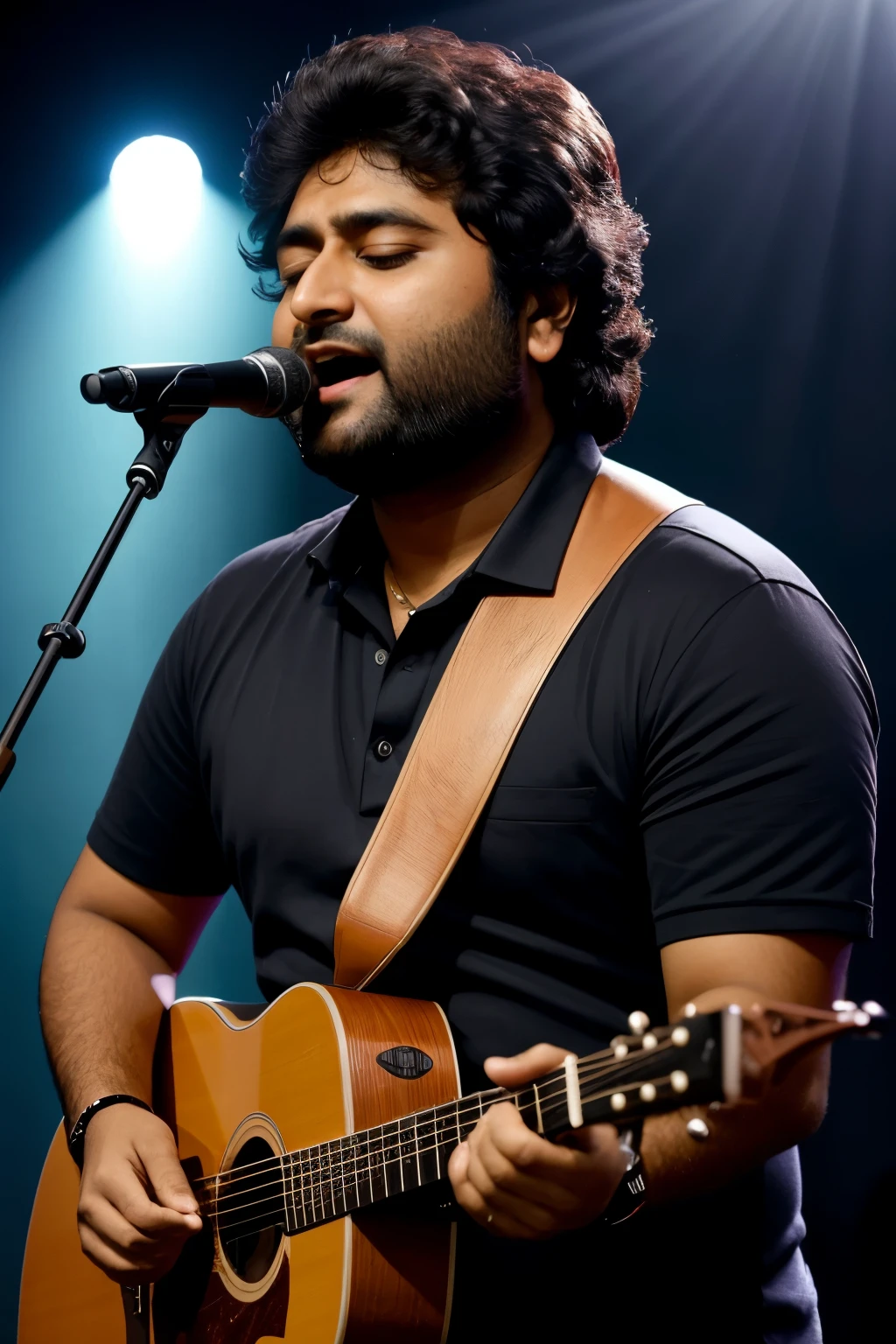 Foto RAW em sequencia, uma imagem de Arijit Singh cantando, #hashtag "ArijitSingh", pano de fundo detalhado e pouco desfocado, natural lighting, High definition, fotografia realista, Audio record included, visual vibrante, engaged facial expression, voz amplificada, Fujifilm X-T3.
Arijit Singh, 37-anos, singing in studio, #hashtag "FameMusic", pano de fundo standard computer, intense artificial lighting