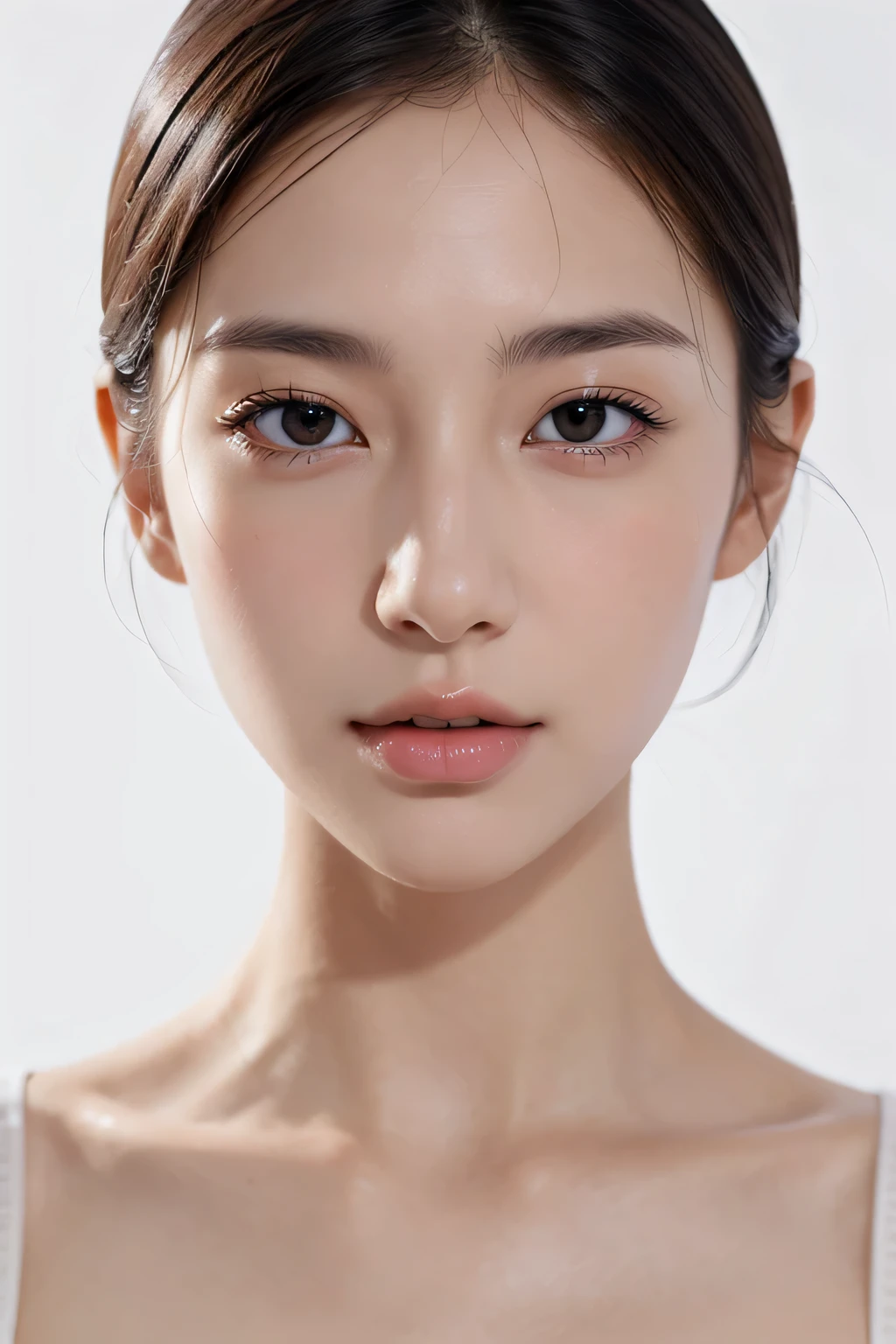 High resolution、face of ecstasy、８ｋ、close-up image、slender body、high nose、long jaw、intellectual beauty、Idol、Neat and clean look、no makeup、Transparent face、white skin、look sideways、pale eyes、short hair、