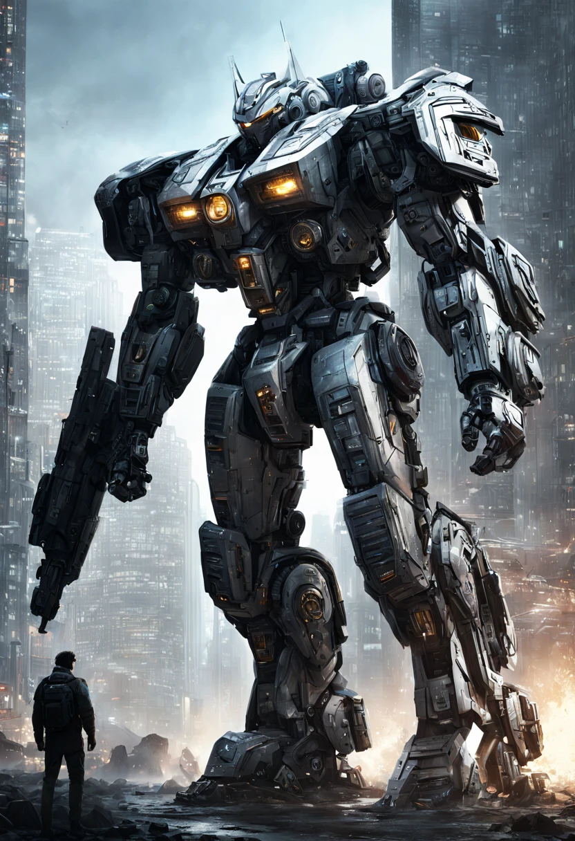 Mecha Warrior, Jaeger_Pacific_Rim, schematic diagram ink on blueprint by Enki Bilal by Vladislav, biomechanical complex, hyperdetailed, intricate, mechanical, Scientific American illustration, intricate mech details, ground level shot, 8K resolution, Cinema 4D, Behance HD, polished metal, Unreal Engine 5, rendered in Blender, sci-fi, futuristic, trending on Artstation, epic, cinematic background, dramatic, atmospheric
