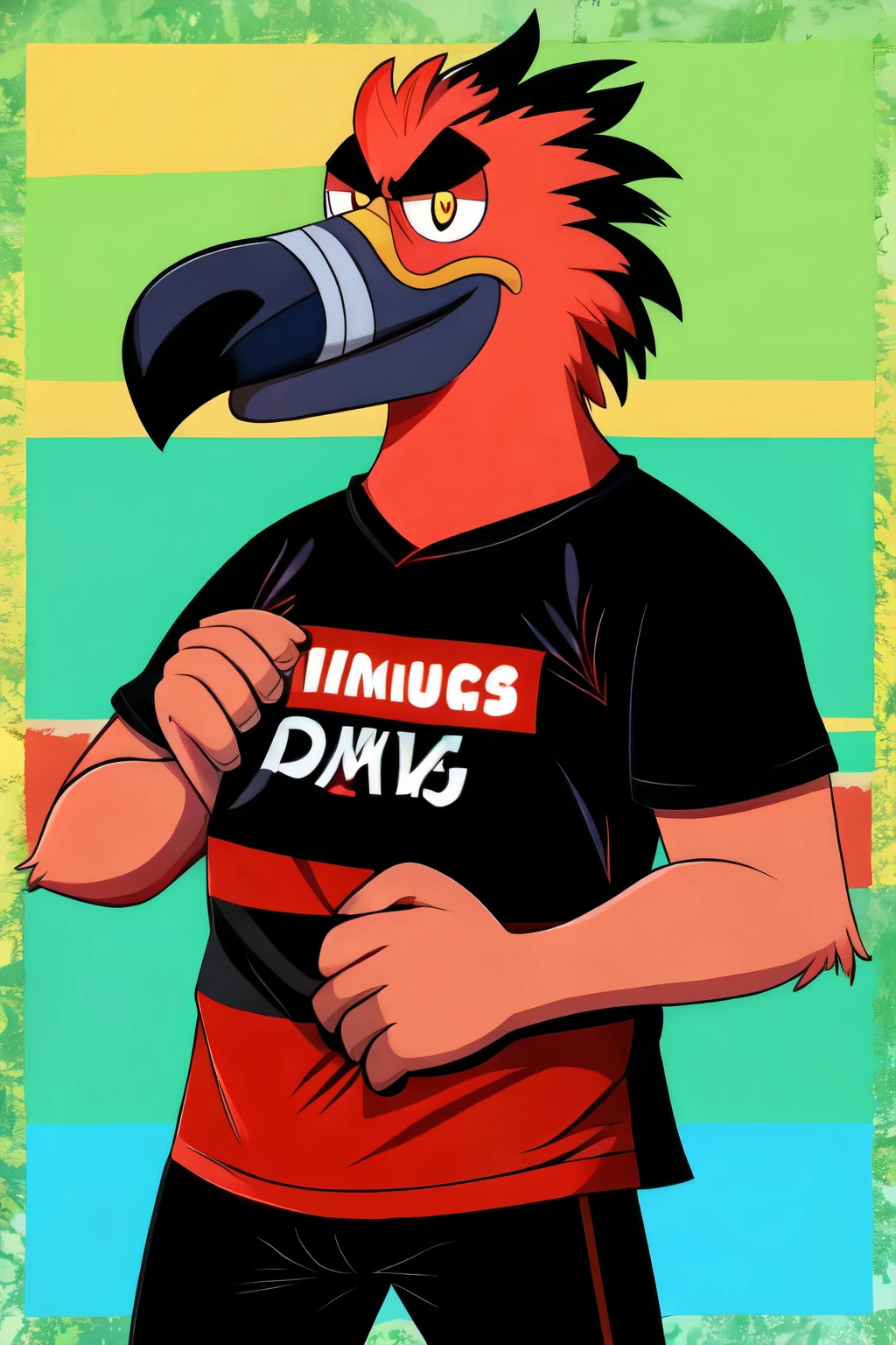 animal Vulture with Flamengo team shirt in cartoon style