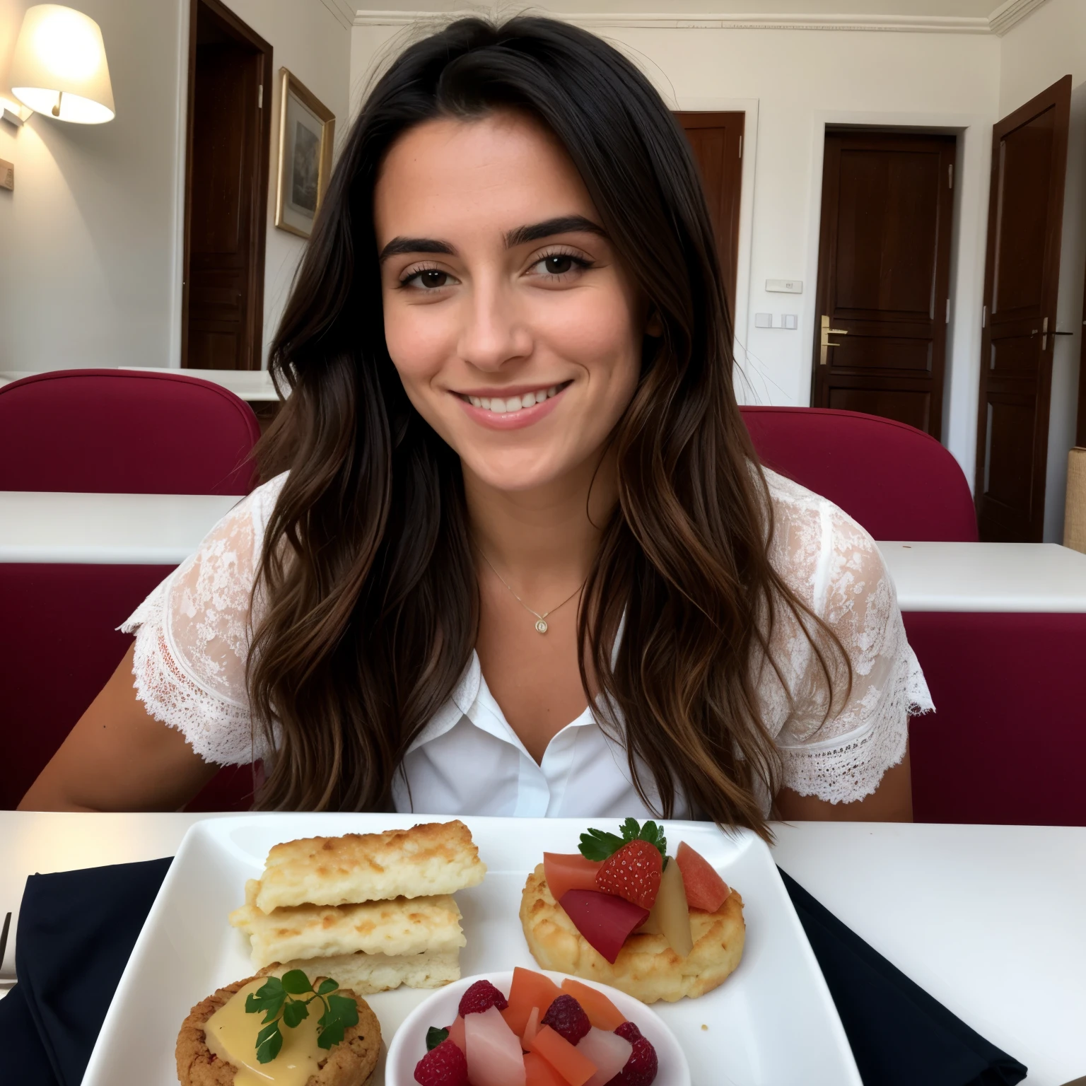 Modelo Brasileira, friendly about 20 years old, sorriso, academia, Instagram pose, sorvete, mesa, lunch, sobremesa, comendo, MEAL, top, coffee shop, outside, street, eating pie,