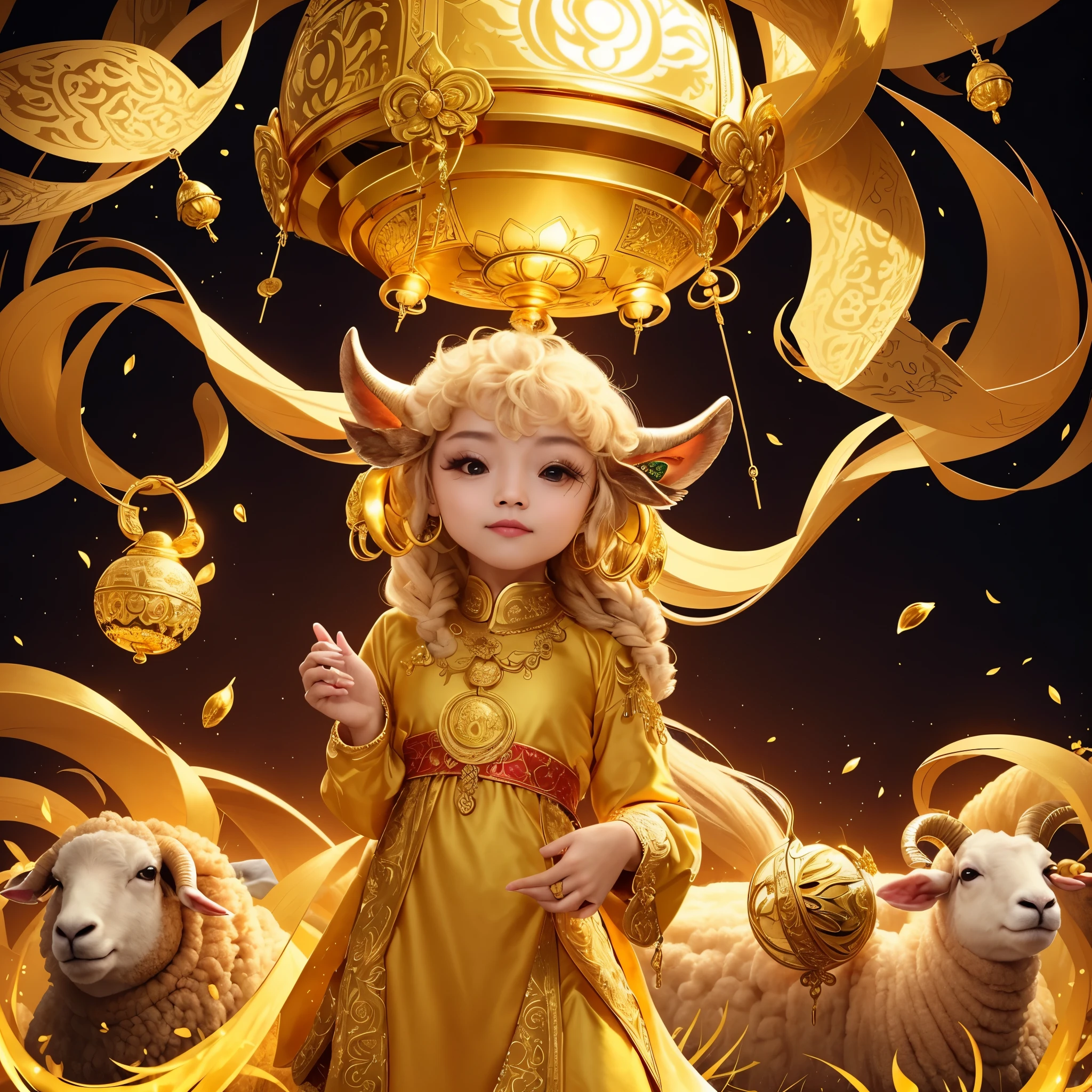 Use golden gradient for background color，Then integrate the four words &quot;Golden Sheep Baorui&quot; into the picture