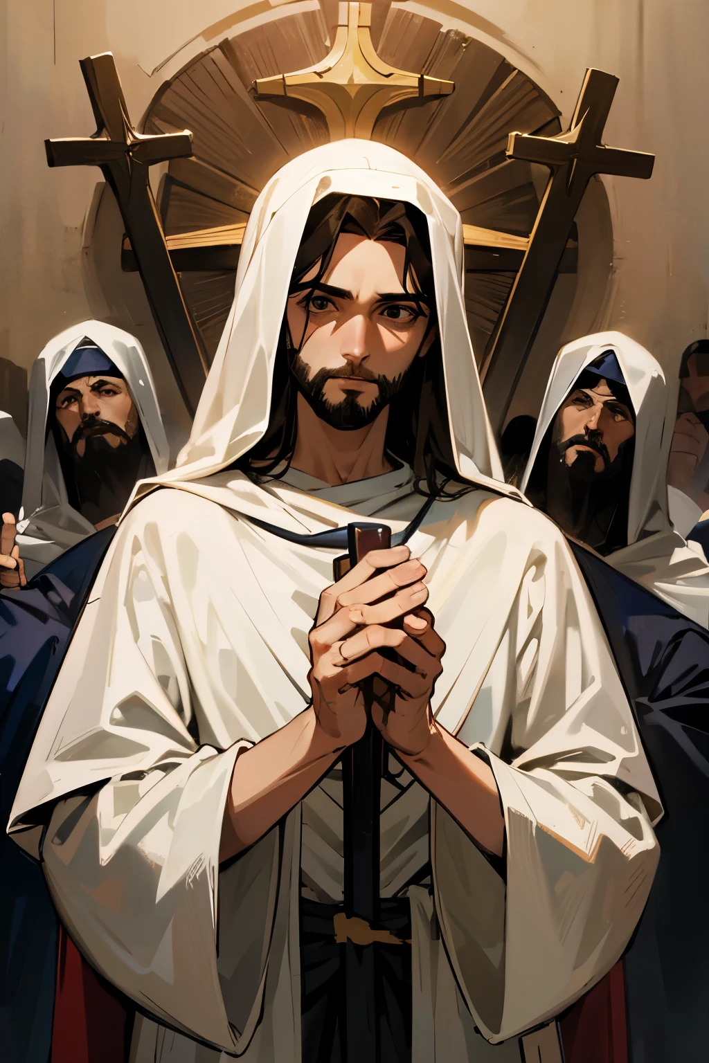 Jesus Cristo, o filho de Deus, na cruz de madeira