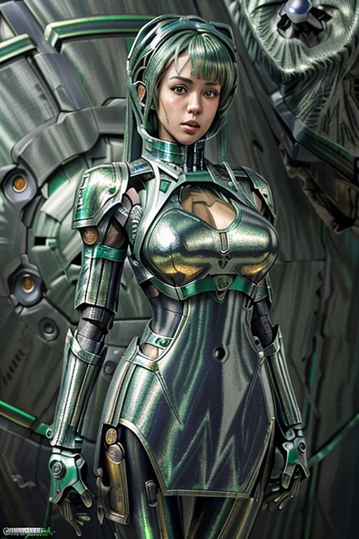 Masterpiece, Female Mecha Warrior in front of space ships, green
hair , (detailed color painted full-body armor:1.5), (detailed metallic outer skin:1.6), action_pose , fully coloring skin,giga_busty,
