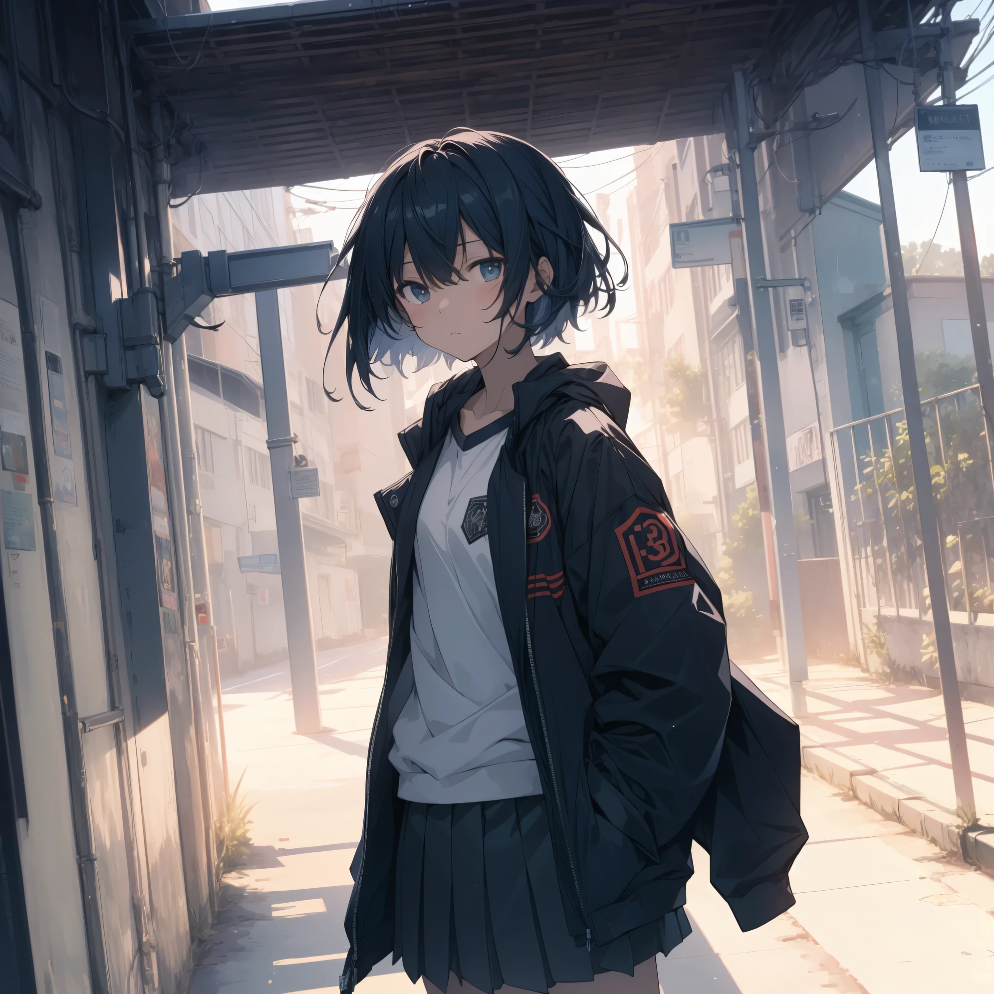 Super high quality by the art god, super detailed, High resolution, Shinkai Makoto style, anime moe art style, best anime 8K konachan wallpaper, pixiv contest winner, perfect ???????, break,(眠そうにalone学校へ行く女の子を描いてください. ),break, 1 girl, (alone,little woman, lolita, , 13 years old:1.3),All limbs, full finger,, androgynous charm, (very short hair), flat chest, Because I&#39;m slender, small ass, between legs, Small black eyes, beautiful and fine eyes, Well-proportioned iris and pupils, expressive eyes,disgusted eyes, High resolutionの詳細な髪, wearing school uniform, (skirt),(detailed lighting), (detailed background), On the way to school. break,super dense skin, Best lighting by famous artists, 8K, figure,UHD, rough skin