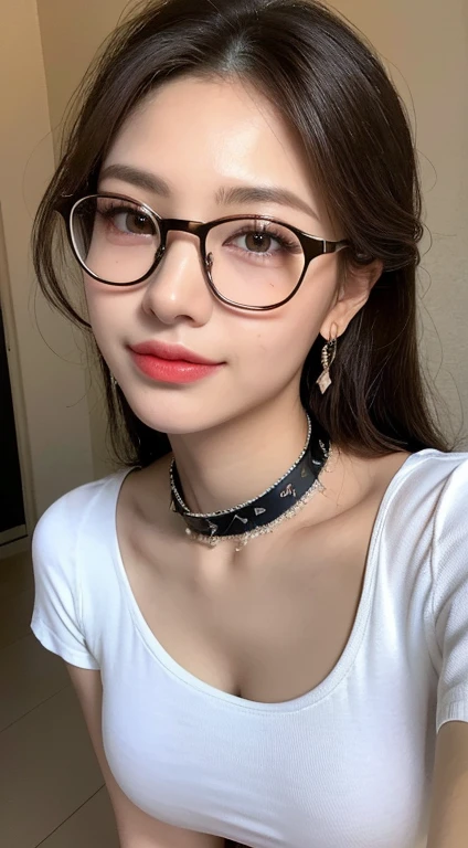 ((midnight, need, 8k, masterpiece:1.3)), whole body, long legs, focus:1.2, plump figure,Beautiful woman with perfect body:1.4,((dark brown hair, huge tits:1.2 )), (Low-cut white T-shirt, Deep V white T-shirt,white tight t-shirt,black,short skirt), A lot of people,Highly detailed facial and skin textures, delicate eyes, double eyelids,wear glasses,crispy breasts,Smile,The weather is hot,Larger breasts, hair tied up,crispy breasts,get wet,Sweating,red lips,wear earrings,wearing a collar,put on bracelet,carnival,rejoice,Hot dance,perfect breast shape,vitality,Hot gas,wild,huge