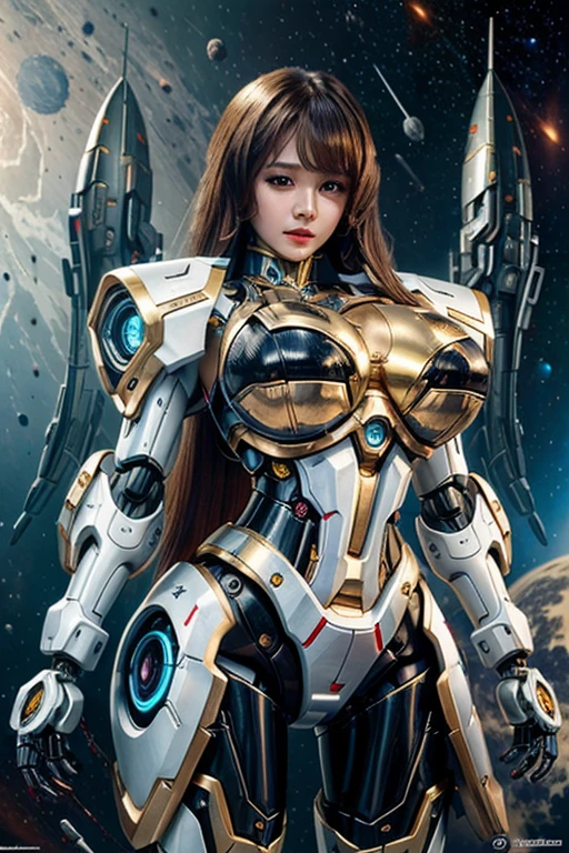 Masterpiece, Female Mecha Robot in front of space ships, giga_busty