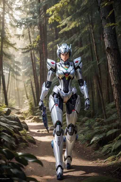 Masterpiece, Female Mecha Warrior in front of space ships, green 
hair , (detailed color painted full-body armor:1.5), (detailed metallic outer skin:1.6), action_pose , fully coloring skin,giga_busty,