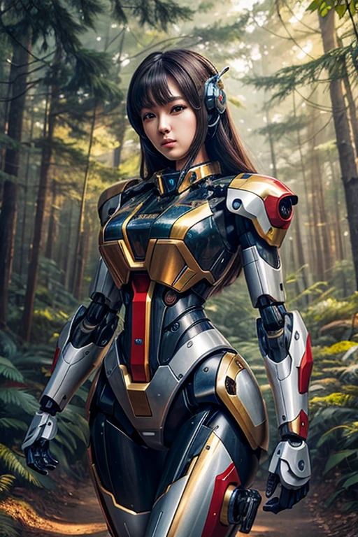 Masterpiece, Female Mecha Warrior in front of space ships, green 
hair , (detailed color painted full-body armor:1.5), (detailed metallic outer skin:1.6), action_pose , fully coloring skin,giga_busty,