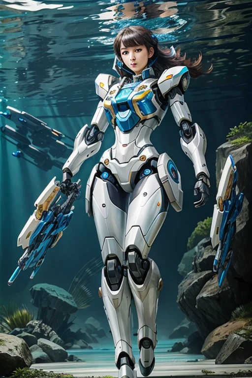 Masterpiece, Female Mecha Warrior in front of space ships, green 
hair , (detailed color painted full-body armor:1.5), (detailed metallic outer skin:1.6), action_pose , fully coloring skin,giga_busty,