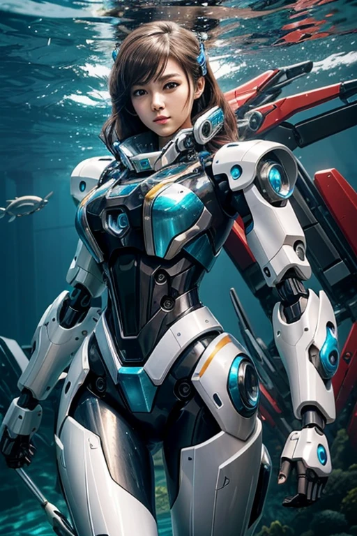 Masterpiece, Female Mecha Warrior in front of space ships, green 
hair , (detailed color painted full-body armor:1.5), (detailed metallic outer skin:1.6), action_pose , fully coloring skin,giga_busty,