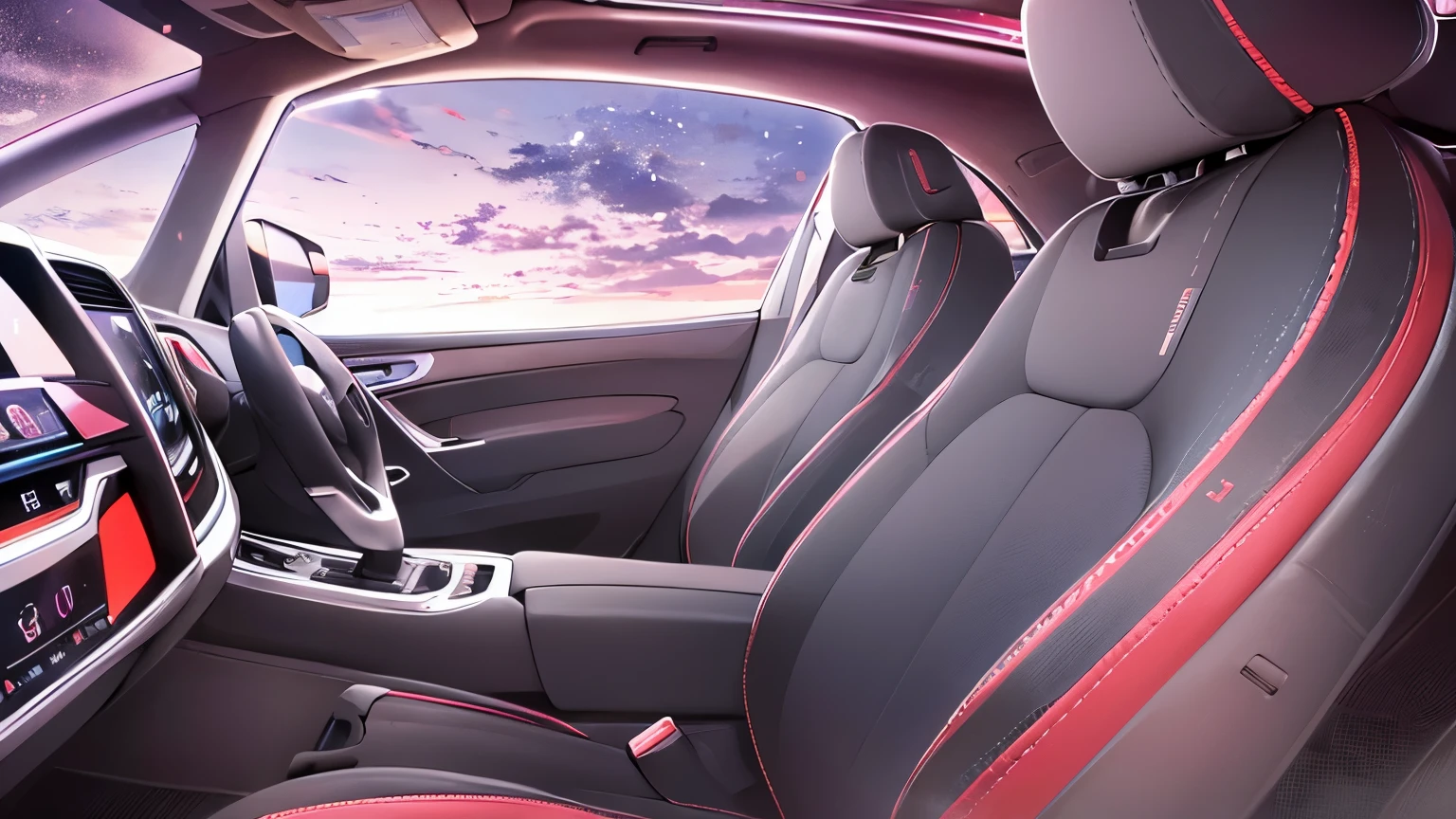 side angle, The background is the interior of the car、assistant seat