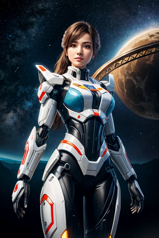 Masterpiece, Female Mecha Robots in front of space ships,